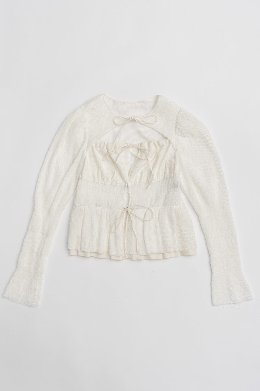 【プランク プロジェクト/PRANK PROJECT】のペプラムボウトップ / Peplum Bow Top インテリア・キッズ・メンズ・レディースファッション・服の通販 founy(ファニー) 　ファッション　Fashion　レディースファッション　Ladies' Fashion Online　トップス・カットソー　Tops/Tshirt　シャツ/ブラウス　Shirts/Blouses　おすすめ　Recommend　スリーブ　Sleeve　デニム　Denim　フロント　Front　プリーツ　Pleats　ベルベット　Velvet　ボトム　Bottom　ミックス　Mix　リボン　Ribbon　ロング　Long　今季　This Season　IVR(アイボリー)|ID: prp329100004577695 ipo3291000000032424188