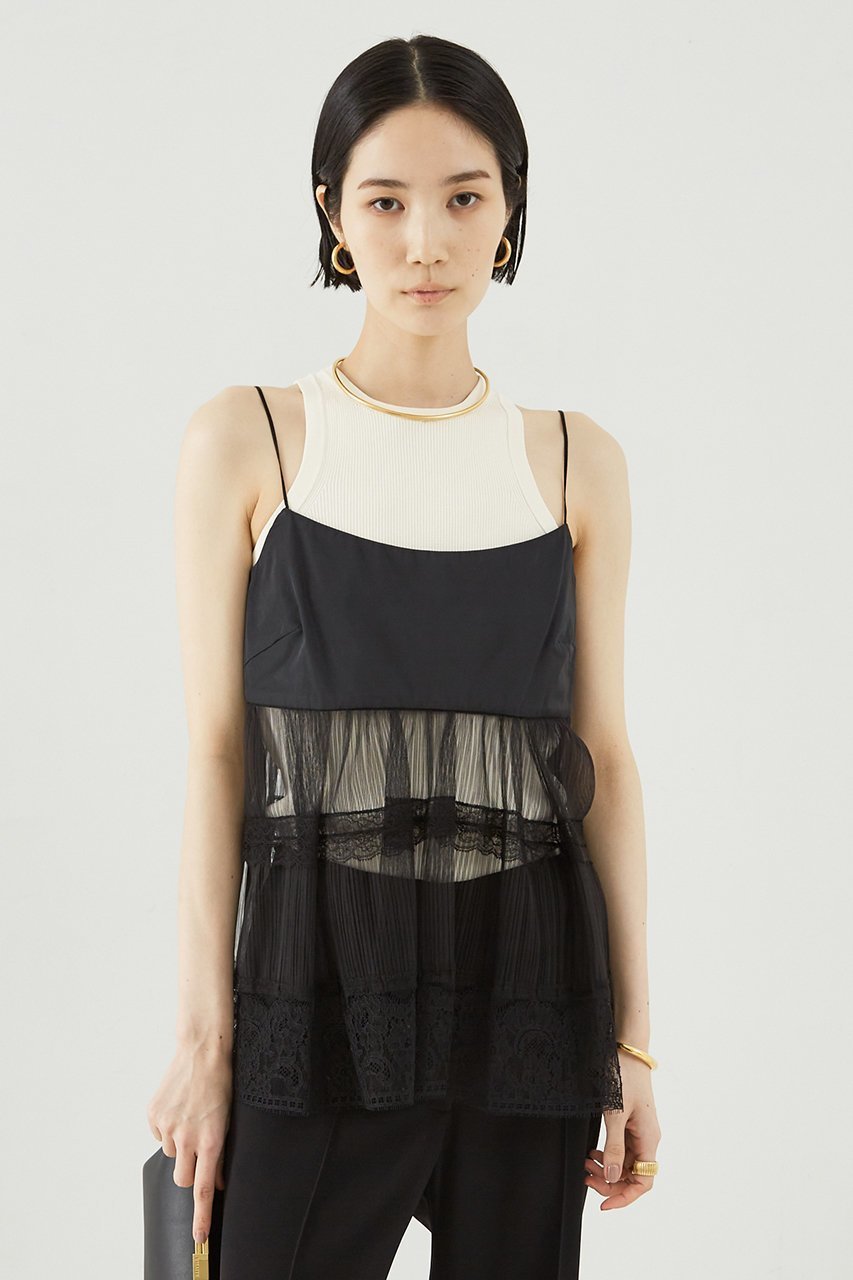 【ザ ストア バイ シー/THE STORE by C】のプリーツチュールキャミソール 人気、トレンドファッション・服の通販 founy(ファニー) 　ファッション　Fashion　レディースファッション　Fashion for Women　トップス・カットソー　Cut & Sew Tops　キャミソール&ノースリーブ　Camisoles & Sleeveless Tops　シャツ・ブラウス・オフィスカジュアル　Elegant Blouses & Button-Ups　キャミソール　Camisole, Spaghetti Strap Top　シアー　Sheer, See-Through　シンプル　Simple, Minimal　デニム　Denim, Jeans Material　ノースリーブ　Sleeveless, No-Sleeve　バランス　Balance, Style Balance　プリーツ　Pleats, Pleated　ボトム　Bottoms, Lower Wear　レース　Lace, Lace Fabric　再入荷　Restock / Back in Stock　 other-1|ID: prp329100004577704 ipo3291000000032903713
