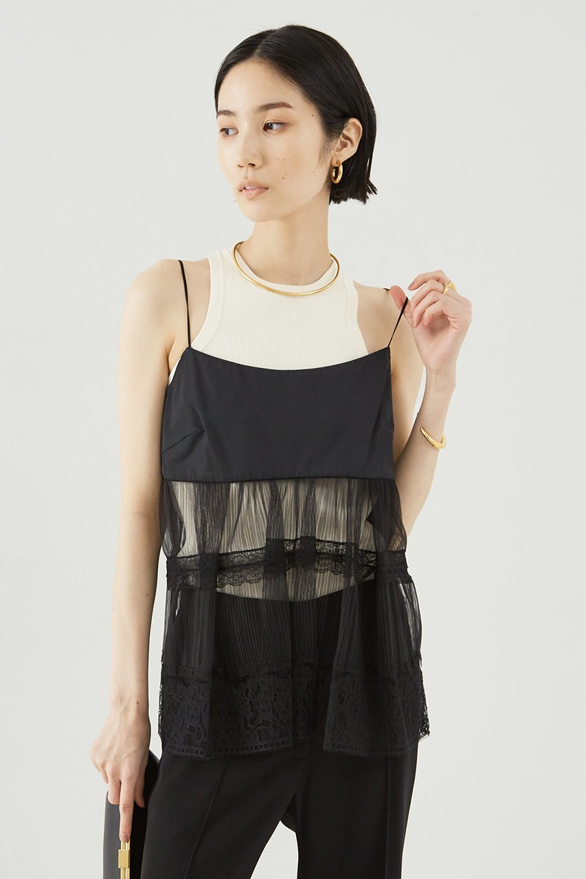 【ザ ストア バイ シー/THE STORE by C】のプリーツチュールキャミソール 人気、トレンドファッション・服の通販 founy(ファニー) 　ファッション　Fashion　レディースファッション　Fashion for Women　トップス・カットソー　Cut & Sew Tops　キャミソール&ノースリーブ　Camisoles & Sleeveless Tops　シャツ・ブラウス・オフィスカジュアル　Elegant Blouses & Button-Ups　キャミソール　Camisole, Spaghetti Strap Top　シアー　Sheer, See-Through　シンプル　Simple, Minimal　デニム　Denim, Jeans Material　ノースリーブ　Sleeveless, No-Sleeve　バランス　Balance, Style Balance　プリーツ　Pleats, Pleated　ボトム　Bottoms, Lower Wear　レース　Lace, Lace Fabric　再入荷　Restock / Back in Stock　other-3|ID: prp329100004577704 ipo3291000000032903722