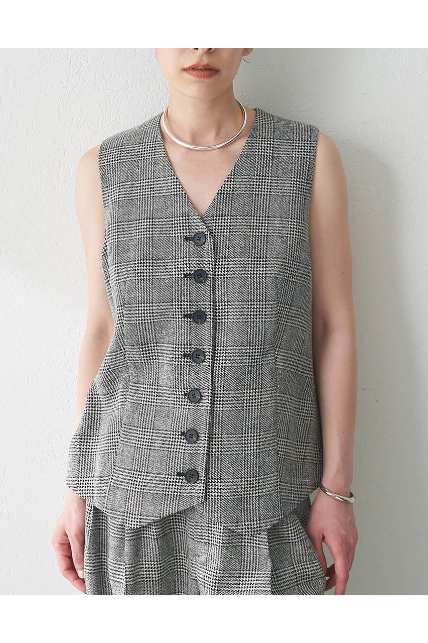 【ウィムガゼット/Whim Gazette】のノーカラーベスト インテリア・キッズ・メンズ・レディースファッション・服の通販 founy(ファニー) 　ファッション　Fashion　レディースファッション　WOMEN　アウター　Coat Outerwear　ジャケット　Jackets　おすすめ　Recommend　クラシカル　Classical　コンパクト　Compact　シルク　Silk　ジャケット　Jacket　スタイリッシュ　Stylish　セットアップ　Set Up　チェック　Check　ドレープ　Drape　ネップ　Nep Yarn　ベスト　Vest　ベーシック　Basic　ボトム　Bottom　マニッシュ　Mannish　ワイド　Wide　エレガント 上品　Elegant　NEW・新作・新着・新入荷　New Arrivals　グレー|ID: prp329100004577744 ipo3291000000032424537
