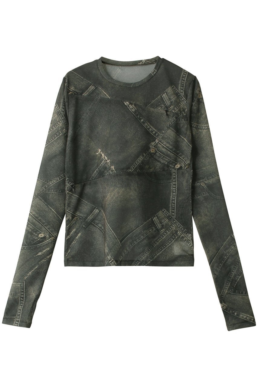 【プランク プロジェクト/PRANK PROJECT】のデニムプリントスキントップ / Denim Printed Skin Top 人気、トレンドファッション・服の通販 founy(ファニー) 　ファッション　Fashion　レディースファッション　Ladies' Fashion Online　トップス・カットソー　Tops/Tshirt　シャツ/ブラウス　Shirts/Blouses　ロング / Tシャツ　T-Shirts　カットソー　Cut and Sewn　シンプル　Simple　ジャージー　Jersey　スリーブ　Sleeve　デニム　Denim　パッチワーク　Patchwork　プリント　Print　ランダム　Random　ロング　Long　春　Spring　 other-1|ID: prp329100004577754 ipo3291000000032424630
