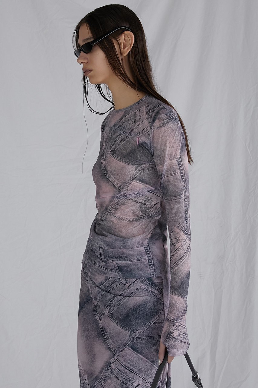 【プランク プロジェクト/PRANK PROJECT】のデニムプリントスキントップ / Denim Printed Skin Top 人気、トレンドファッション・服の通販 founy(ファニー) 　ファッション　Fashion　レディースファッション　Fashion for Women　トップス・カットソー　Cut & Sew Tops　シャツ・ブラウス・オフィスカジュアル　Elegant Blouses & Button-Ups　ロングTシャツ・Tシャツ　Longline T-Shirts & Tees　カットソー・ベーシックTシャツ　Cut-and-Sewn Tops / Stretch Tees & Basics　シンプル　Simple, Minimal　スリーブ　Sleeve, Long Sleeve / Short Sleeve　デニム　Denim, Jeans Material　パッチワーク　Patchwork, Mixed Fabric　プリント　Print, Printed Pattern　ランダム　Random, Irregular　ロング　Long, Long-Length　春　Spring　other-8|ID: prp329100004577754 ipo3291000000032840768