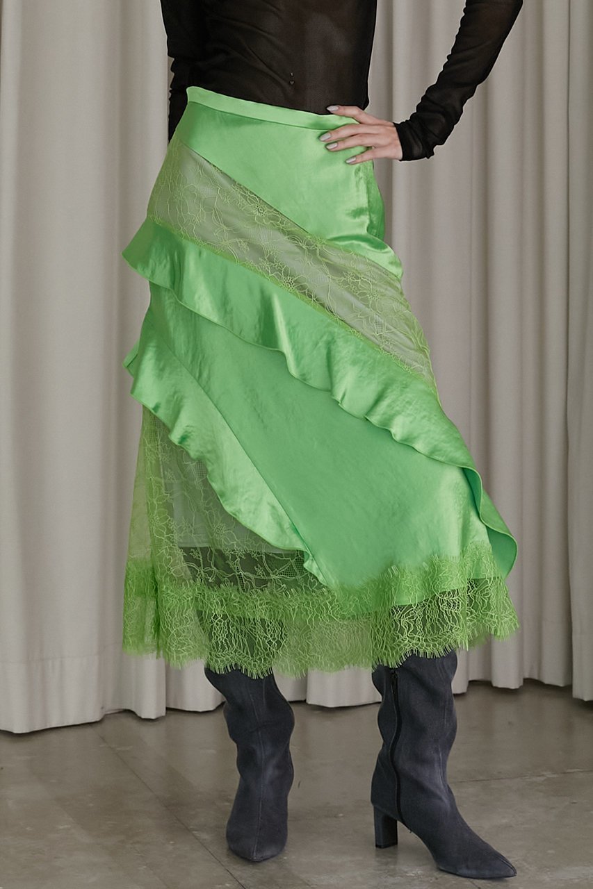 【プランク プロジェクト/PRANK PROJECT】のサテンラッフルスカート/Satin Ruffle Skirt 人気、トレンドファッション・服の通販 founy(ファニー) 　ファッション　Fashion　レディースファッション　Fashion for Women　スカート　Skirts　ロングスカート　Long Skirts / Maxi & Midi Skirts　おすすめ　Recommended / Our Picks　コンビ　Combo, Combination Style　サテン　Satin, Glossy Fabric　ダウン　Down, Puffer　フリル　Frill, Ruffle　ラッフル　Ruffle, Frill　レース　Lace, Lace Fabric　ロング　Long, Long-Length　other-8|ID: prp329100004577762 ipo3291000000032932035