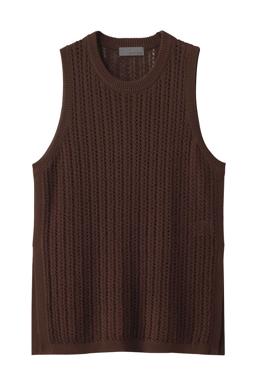 【アンクレイヴ/uncrave】のシースルーケーブルニット ノースリーブトップス インテリア・キッズ・メンズ・レディースファッション・服の通販 founy(ファニー) 　ファッション　Fashion　レディースファッション　Fashion for Women　トップス・カットソー　Cut & Sew Tops　ニット　Knit Tops & Sweaters　キャミソール&ノースリーブ　Camisoles & Sleeveless Tops　カジュアルプルオーバー・ニットトップス　Pullovers & Knit Tops / Casual Pullovers　なめらか　Smooth, Silky Texture　サマー　Summer, Summer Style　フェミニン　Feminine, Girly　ブラウン|ID: prp329100004577802 ipo3291000000035661365