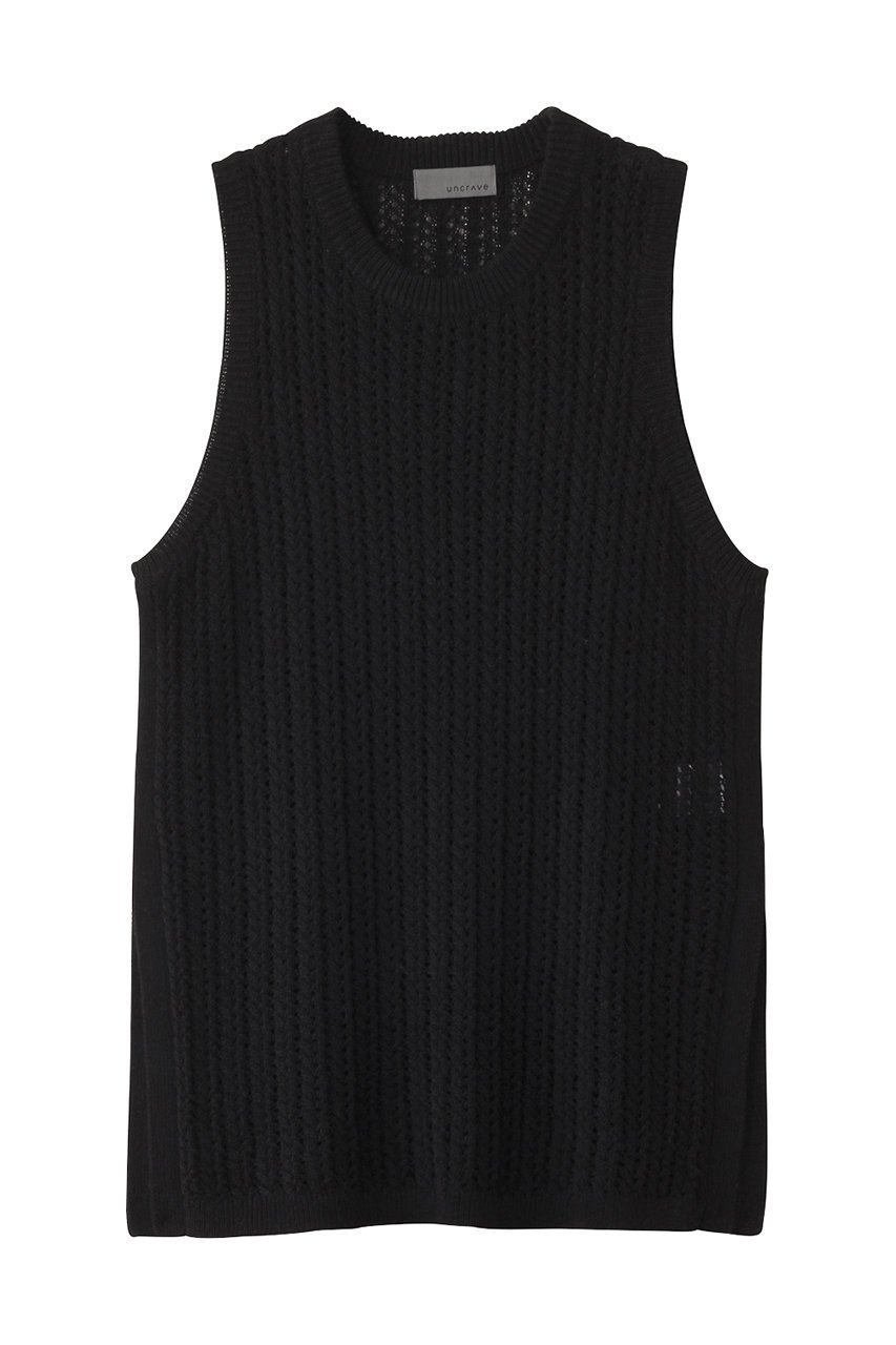 【アンクレイヴ/uncrave】のシースルーケーブルニット ノースリーブトップス インテリア・キッズ・メンズ・レディースファッション・服の通販 founy(ファウニー) 　ファッション　Fashion　レディースファッション　Fashion for Women　トップス・カットソー　Cut & Sew Tops　ニット　Knit Tops & Sweaters　キャミソール&ノースリーブ　Camisoles & Sleeveless Tops　カジュアルプルオーバー・ニットトップス　Pullovers & Knit Tops / Casual Pullovers　なめらか　Smooth, Silky Texture　サマー　Summer, Summer Style　フェミニン　Feminine, Girly　ブラック|ID: prp329100004577802 ipo3291000000036906230