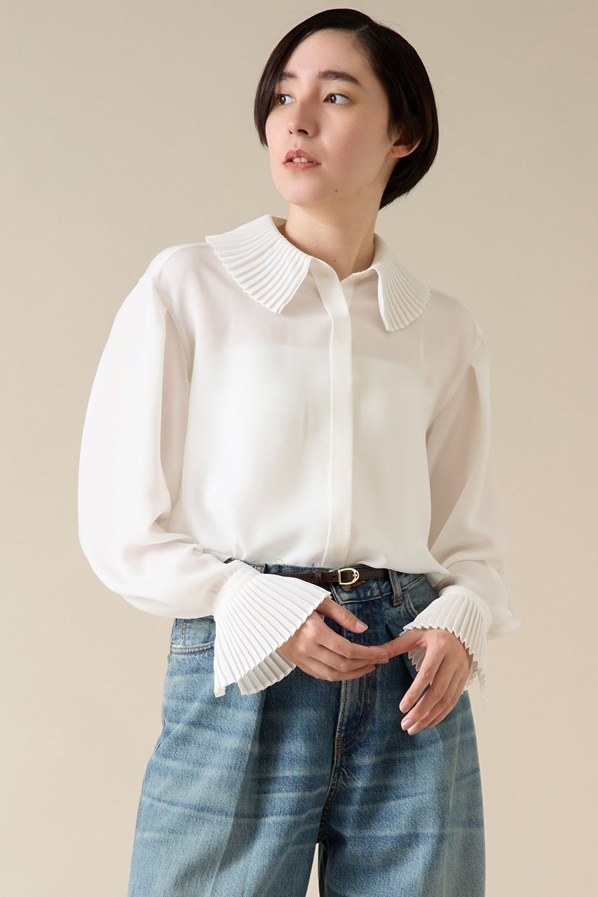 【マルティニーク/martinique】のプリーツカラーブラウス 人気、トレンドファッション・服の通販 founy(ファニー) 　ファッション　Fashion　レディースファッション　WOMEN　トップス・カットソー　Tops/Tshirt　シャツ/ブラウス　Shirts/Blouses　おすすめ　Recommend　インナー　Inner　ジャケット　Jacket　スリーブ　Sleeve　プリーツ　Pleats　ロング　Long　定番　Standard　 other-1|ID: prp329100004577806 ipo3291000000032425221