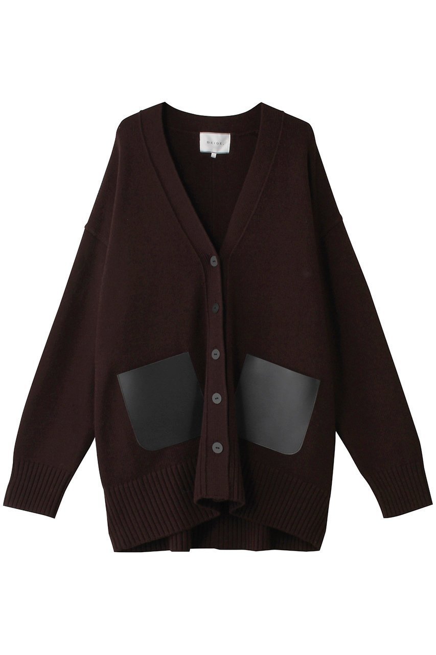 【ベイジ,/BEIGE,】のLEADER(ルアデ)/フェイクレザーポケットオーバーサイズカーディガン インテリア・キッズ・メンズ・レディースファッション・服の通販 founy(ファニー) 　ファッション　Fashion　レディースファッション　Fashion for Women　トップス・カットソー　Cut & Sew Tops　ニット　Knit Tops & Sweaters　カーディガン・羽織り　Layered Style Cardigans　ウォッシャブル　Machine Washable　カーディガン　Cardigan, Knitwear　ポケット　Pocket, Pocket Detail　洗える　Machine Washable　秋　Autumn　Bordeaux|ID: prp329100004578742 ipo3291000000032964970