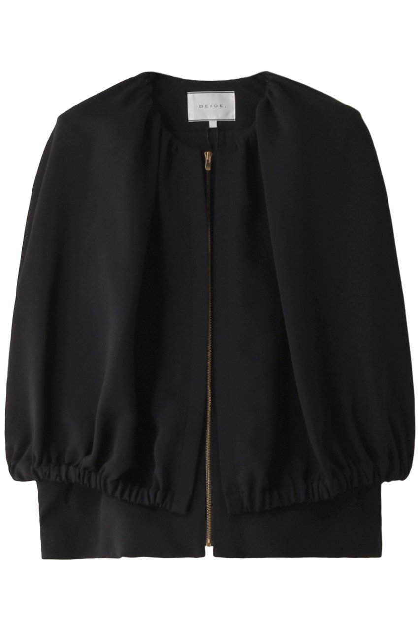 【ベイジ,/BEIGE,】のREIBAUD(レボー)/ノーカラージャケット インテリア・キッズ・メンズ・レディースファッション・服の通販 founy(ファニー) 　ファッション　Fashion　レディースファッション　Ladies' Fashion Online　アウター　Coat Outerwear　ジャケット　Jackets　ノーカラージャケット　No Collar Leather Jackets　ギャザー　Gather　ジャケット　Jacket　ストレッチ　Stretch　Black|ID: prp329100004578791 ipo3291000000032435665