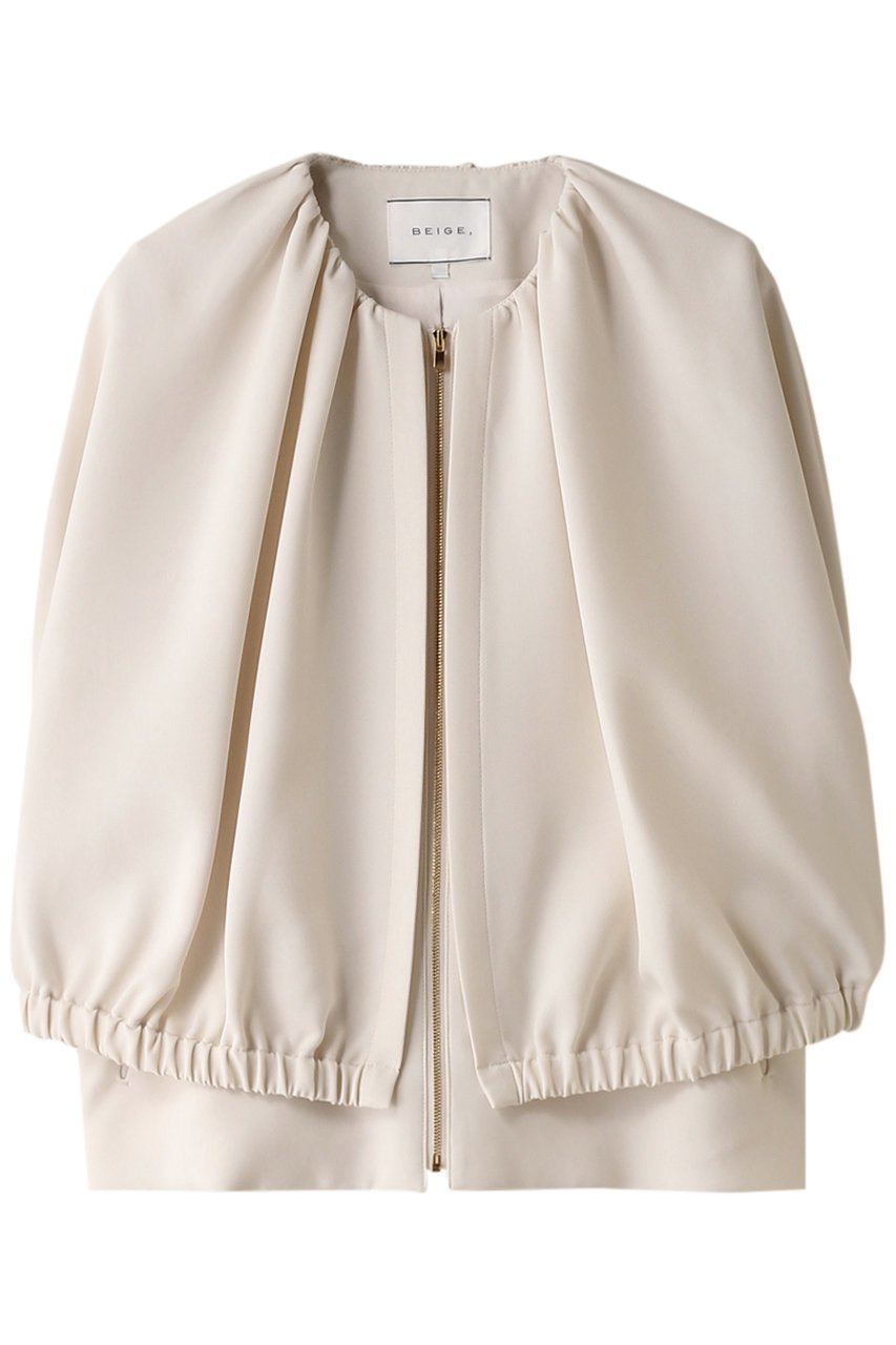 【ベイジ,/BEIGE,】のREIBAUD(レボー)/ノーカラージャケット インテリア・キッズ・メンズ・レディースファッション・服の通販 founy(ファニー) 　ファッション　Fashion　レディースファッション　Fashion for Women　アウター　Coat / Outerwear Collection　レディースジャケット・軽アウター　Jackets　ノーカラージャケット / シンプル上品コーデ　Collarless Jackets　ギャザー　Gathered, Ruffled　ジャケット　Jacket, Outerwear　ストレッチ　Stretch, Stretchy Fabric　Ecru|ID: prp329100004578791 ipo3291000000035065378