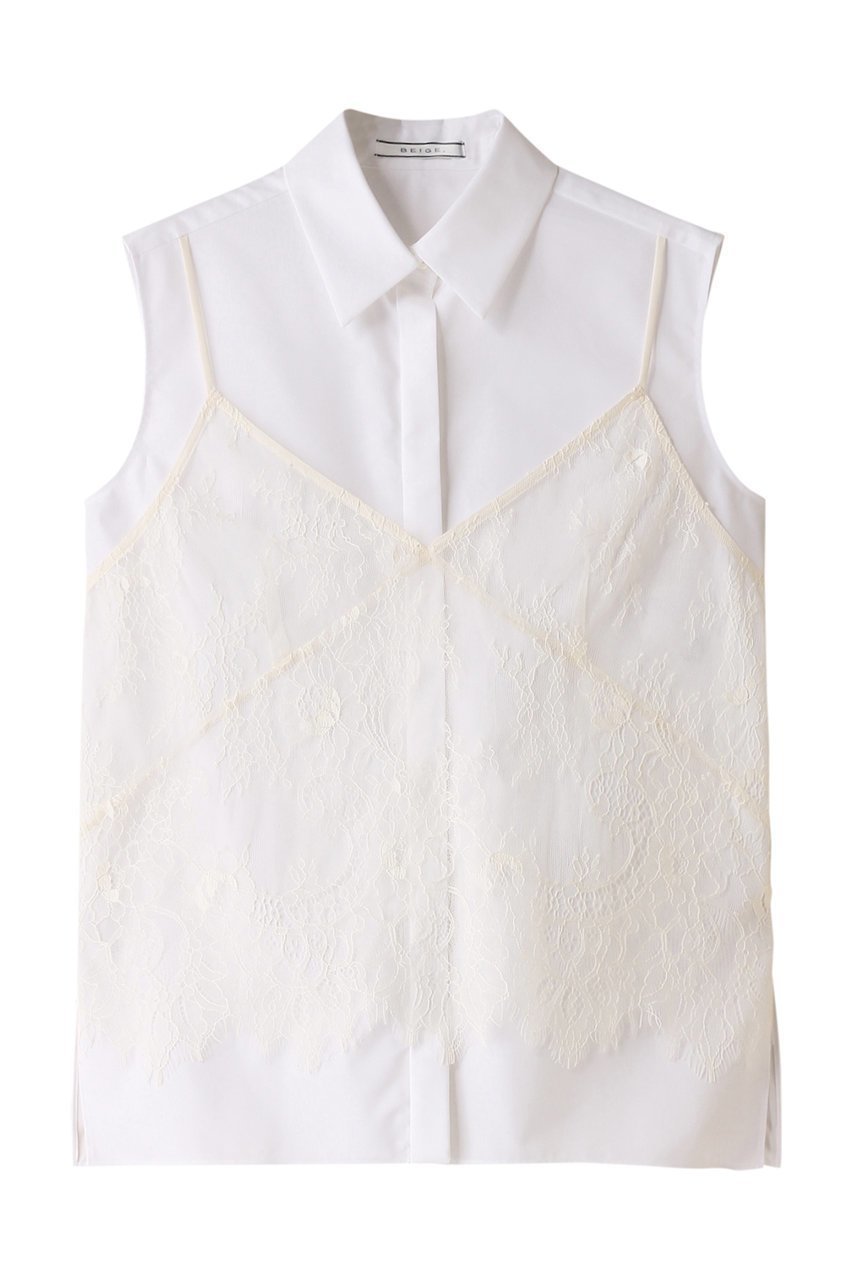 【ベイジ,/BEIGE,】のDULYS(デュリー)/ノースリーブブラウス インテリア・キッズ・メンズ・レディースファッション・服の通販 founy(ファニー) 　ファッション　Fashion　レディースファッション　Fashion for Women　トップス・カットソー　Cut & Sew Tops　キャミソール&ノースリーブ　Camisoles & Sleeveless Tops　シャツ・ブラウス・オフィスカジュアル　Elegant Blouses & Button-Ups　デニム　Denim, Jeans Material　ノースリーブ　Sleeveless, No-Sleeve　レース　Lace, Lace Fabric　エレガント 上品　Elegant　ビジネス 仕事 通勤　Business / Work / Commuting　White× Ecru|ID: prp329100004578822 ipo3291000000035923328