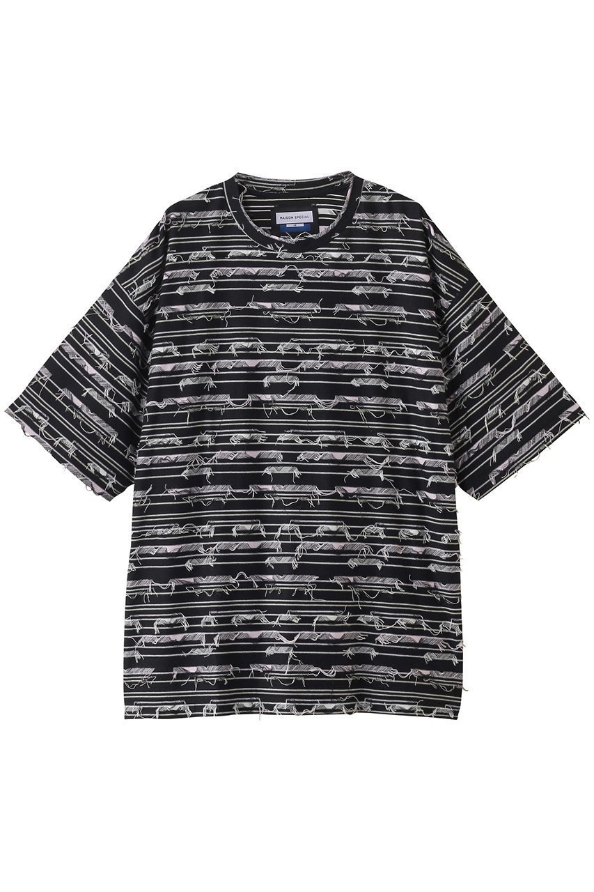 【メゾンスペシャル/MAISON SPECIAL】の【UNISEX】マルチボーダーバックカットジャガードニットTシャツ インテリア・キッズ・メンズ・レディースファッション・服の通販 founy(ファニー) 　ファッション　Fashion　レディースファッション　Ladies' Fashion Online　トップス・カットソー　Tops/Tshirt　ニット　Knit Tops　シャツ/ブラウス　Shirts/Blouses　ロング / Tシャツ　T-Shirts　プルオーバー　Pullover　ユニセックス　Unisex　シンプル　Simple　ジャカード　Jacquard　ボーダー　Border　夏　Summer　BLK(ブラック)|ID: prp329100004578829 ipo3291000000032436094
