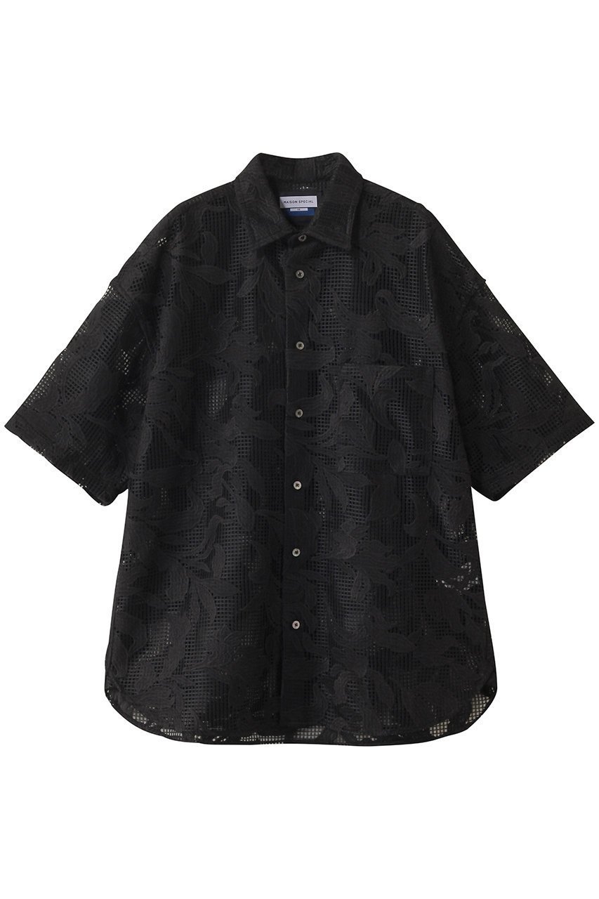 【メゾンスペシャル/MAISON SPECIAL】の【UNISEX】メッシュフラワー刺しゅう半袖シャツ インテリア・キッズ・メンズ・レディースファッション・服の通販 founy(ファニー) 　ファッション　Fashion　レディースファッション　Fashion for Women　トップス・カットソー　Cut & Sew Tops　シャツ・ブラウス・オフィスカジュアル　Elegant Blouses & Button-Ups　ユニセックス　Unisex, Genderless　ショート　Short, Short Length　スリーブ　Sleeve, Long Sleeve / Short Sleeve　フラワー　Flower, Floral　ミックス　Mix, Mixed Style　メッシュ　Mesh, Net Fabric　レース　Lace, Lace Fabric　半袖　Short Sleeve, Half Sleeve　BLK(ブラック)|ID: prp329100004578831 ipo3291000000032436108