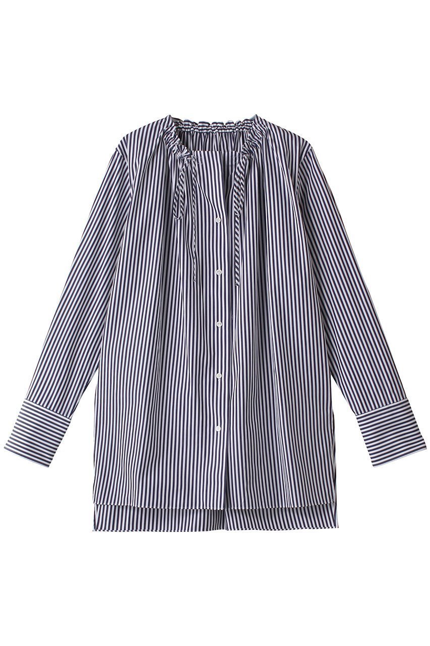 【ベイジ,/BEIGE,】のALBERT(アルベール)/ギャザーブラウス インテリア・キッズ・メンズ・レディースファッション・服の通販 founy(ファニー) 　ファッション　Fashion　レディースファッション　Fashion for Women　トップス・カットソー　Cut & Sew Tops　シャツ・ブラウス・オフィスカジュアル　Elegant Blouses & Button-Ups　なめらか　Smooth, Silky Texture　オイル　Body Oil　ギャザー　Gathered, Ruffled　ストライプ　Stripe, Striped Pattern　スリーブ　Sleeve, Long Sleeve / Short Sleeve　プリント　Print, Printed Pattern　ロング　Long, Long-Length　Navy St.|ID: prp329100004578942 ipo3291000000035923367
