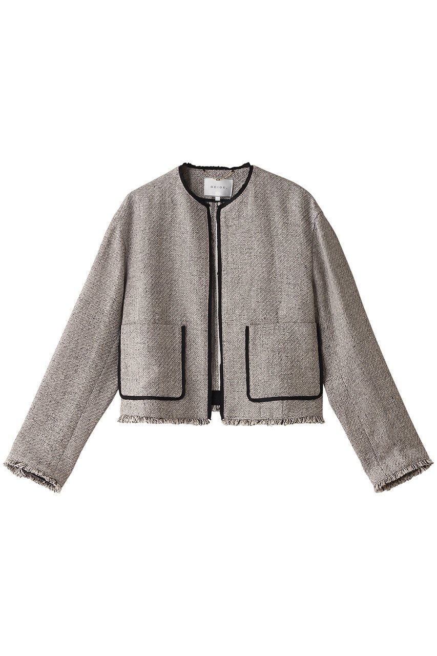 【ベイジ,/BEIGE,】のBABETTE(バベット)/ノーカラージャケット インテリア・キッズ・メンズ・レディースファッション・服の通販 founy(ファニー) 　ファッション　Fashion　レディースファッション　Ladies' Fashion Online　アウター　Coat Outerwear　ジャケット　Jackets　ノーカラージャケット　No Collar Leather Jackets　おすすめ　Recommend　サテン　Satin　シルク　Silk　ジャケット　Jacket　セットアップ　Set Up　フリンジ　Fringe　リネン　Linen　Monotone|ID: prp329100004579014 ipo3291000000032437790