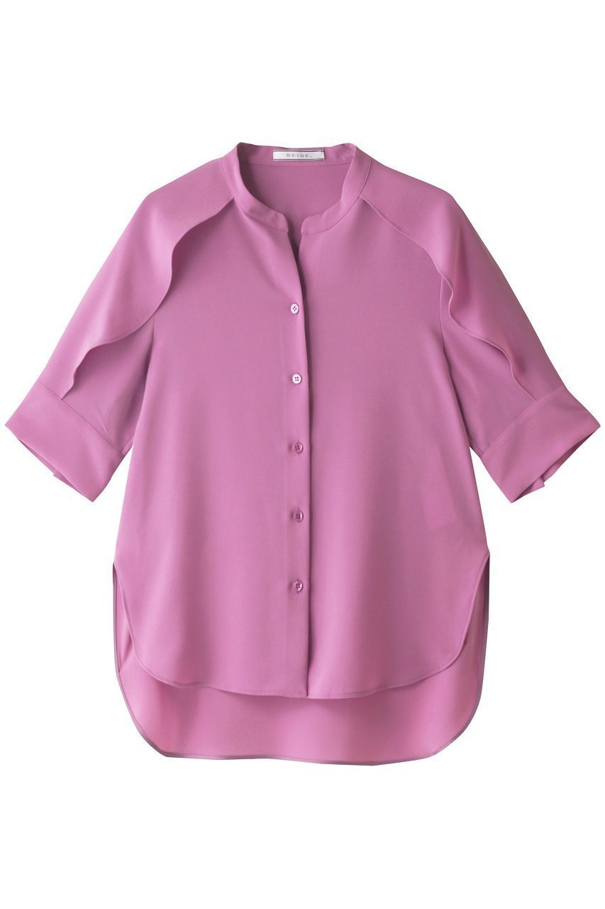 【ベイジ,/BEIGE,】のHYACINTH(ハイアシンス)/スタンドカラーブラウス インテリア・キッズ・メンズ・レディースファッション・服の通販 founy(ファニー) 　ファッション　Fashion　レディースファッション　WOMEN　トップス・カットソー　Tops/Tshirt　シャツ/ブラウス　Shirts/Blouses　おすすめ　Recommend　カフス　Cuffs　ショート　Short　スタンド　Stand　スリーブ　Sleeve　ドレープ　Drape　ヘムライン　Hemline　ヨーク　Yoke　ピンク|ID: prp329100004579100 ipo3291000000032438604