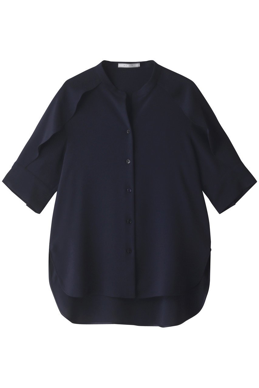 【ベイジ,/BEIGE,】のHYACINTH(ハイアシンス)/スタンドカラーブラウス インテリア・キッズ・メンズ・レディースファッション・服の通販 founy(ファニー) 　ファッション　Fashion　レディースファッション　WOMEN　トップス・カットソー　Tops/Tshirt　シャツ/ブラウス　Shirts/Blouses　おすすめ　Recommend　カフス　Cuffs　ショート　Short　スタンド　Stand　スリーブ　Sleeve　ドレープ　Drape　ヘムライン　Hemline　ヨーク　Yoke　ネイビー|ID: prp329100004579100 ipo3291000000032438605