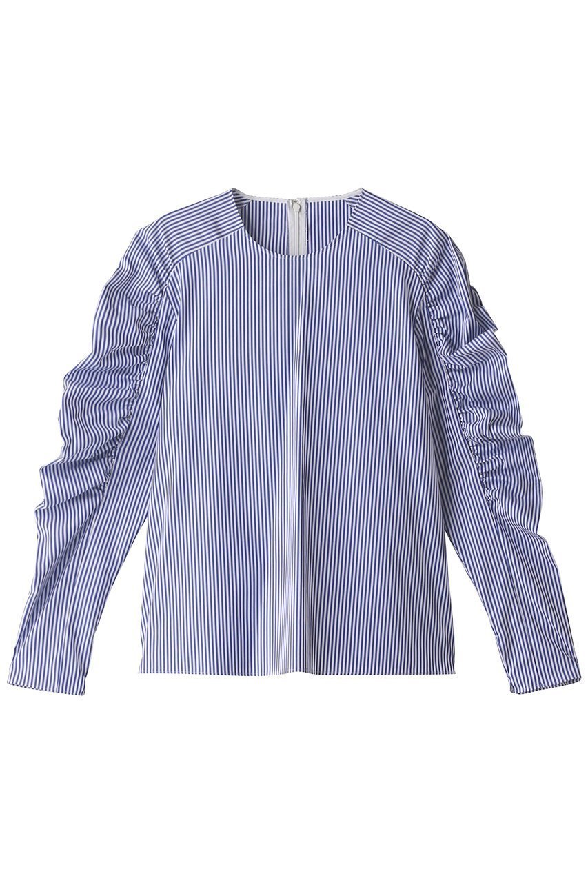 【ベイジ,/BEIGE,】のCROCOSMIA/ブラウス インテリア・キッズ・メンズ・レディースファッション・服の通販 founy(ファニー) 　ファッション　Fashion　レディースファッション　WOMEN　トップス・カットソー　Tops/Tshirt　シャツ/ブラウス　Shirts/Blouses　なめらか　Smooth　オイル　Oil　ギャザー　Gather　ストライプ　Stripe　スリット　Slit　スリーブ　Sleeve　ブロード　Broad　ロング　Long　ブルーストライプ|ID: prp329100004579103 ipo3291000000032438635