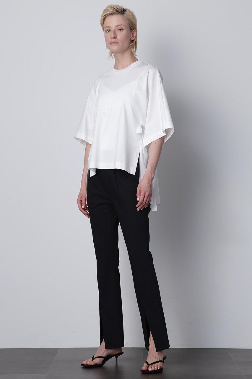 【ヒューエルミュージアム/hueLe Museum】の【hLM】リボンギャザーTシャツ 人気、トレンドファッション・服の通販 founy(ファニー) 　ファッション　Fashion　レディースファッション　Fashion for Women　トップス・カットソー　Cut & Sew Tops　シャツ・ブラウス・オフィスカジュアル　Elegant Blouses & Button-Ups　ロングTシャツ・Tシャツ　Longline T-Shirts & Tees　カットソー・ベーシックTシャツ　Cut-and-Sewn Tops / Stretch Tees & Basics　エレガント 上品　Elegant　ギャザー　Gathered, Ruffled　ショート　Short, Short Length　スリーブ　Sleeve, Long Sleeve / Short Sleeve　ドレープ　Drape, Draping Fabric　リボン　Ribbon, Bow　other-3|ID: prp329100004579117 ipo3291000000035003346