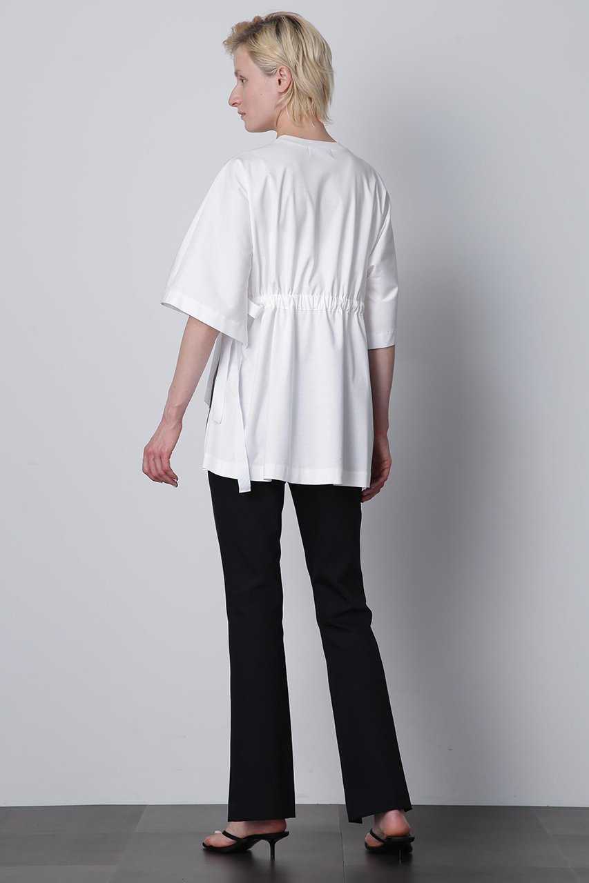 【ヒューエルミュージアム/hueLe Museum】の【hLM】リボンギャザーTシャツ 人気、トレンドファッション・服の通販 founy(ファニー) 　ファッション　Fashion　レディースファッション　Fashion for Women　トップス・カットソー　Cut & Sew Tops　シャツ・ブラウス・オフィスカジュアル　Elegant Blouses & Button-Ups　ロングTシャツ・Tシャツ　Longline T-Shirts & Tees　カットソー・ベーシックTシャツ　Cut-and-Sewn Tops / Stretch Tees & Basics　エレガント 上品　Elegant　ギャザー　Gathered, Ruffled　ショート　Short, Short Length　スリーブ　Sleeve, Long Sleeve / Short Sleeve　ドレープ　Drape, Draping Fabric　リボン　Ribbon, Bow　other-5|ID: prp329100004579117 ipo3291000000035003348