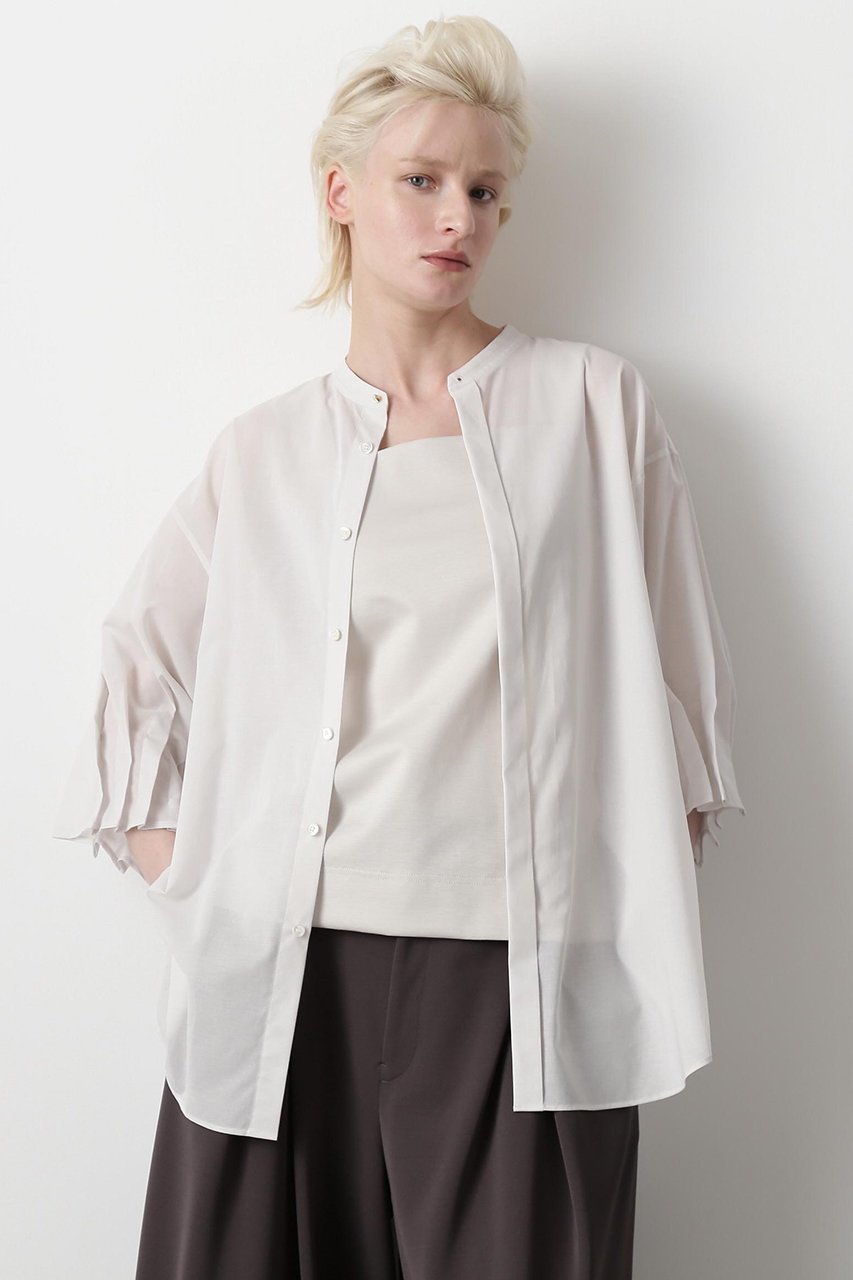 【ヒューエルミュージアム/hueLe Museum】の【STUMBLY】Tuck Sleeve Shirt インテリア・キッズ・メンズ・レディースファッション・服の通販 founy(ファニー) 　ファッション　Fashion　レディースファッション　Fashion for Women　トップス・カットソー　Cut & Sew Tops　シャツ・ブラウス・オフィスカジュアル　Elegant Blouses & Button-Ups　ショート　Short, Short Length　スリーブ　Sleeve, Long Sleeve / Short Sleeve　ハーフ　Half, Half-Length　フォルム　Silhouette, Form　グレー|ID: prp329100004579123 ipo3291000000032869420