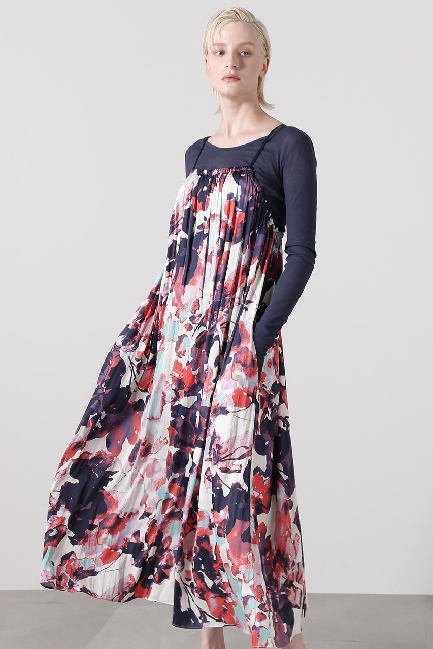 【ヒューエルミュージアム/hueLe Museum】の【hLM】ビッグフラワープリントドレス インテリア・キッズ・メンズ・レディースファッション・服の通販 founy(ファニー) 　ファッション　Fashion　レディースファッション　Fashion for Women　ワンピース　Dresses　フォーマル・パーティードレス・結婚式用ドレス　Elegant & Casual Dresses　チュニック　Tunic Tops & Dresses　おすすめ　Recommended / Our Picks　インナー　Innerwear　エレガント 上品　Elegant　ギャザー　Gathered, Ruffled　シルク　Silk, 100% Silk　タンク　Tank Top, Sleeveless Top　チュニック　Tunic, Long Top　ドレープ　Drape, Draping Fabric　フラワー　Flower, Floral　プリント　Print, Printed Pattern　ロング　Long, Long-Length　ヴィンテージ　Vintage Style　レッド|ID: prp329100004579127 ipo3291000000036116648