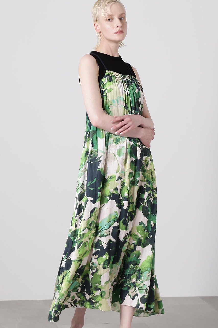 【ヒューエルミュージアム/hueLe Museum】の【hLM】ビッグフラワープリントドレス インテリア・キッズ・メンズ・レディースファッション・服の通販 founy(ファニー) 　ファッション　Fashion　レディースファッション　Fashion for Women　ワンピース　Dresses　フォーマル・パーティードレス・結婚式用ドレス　Elegant & Casual Dresses　チュニック　Tunic Tops & Dresses　おすすめ　Recommended / Our Picks　インナー　Innerwear　エレガント 上品　Elegant　ギャザー　Gathered, Ruffled　シルク　Silk, 100% Silk　タンク　Tank Top, Sleeveless Top　チュニック　Tunic, Long Top　ドレープ　Drape, Draping Fabric　フラワー　Flower, Floral　プリント　Print, Printed Pattern　ロング　Long, Long-Length　ヴィンテージ　Vintage Style　グリーン|ID: prp329100004579127 ipo3291000000036116649