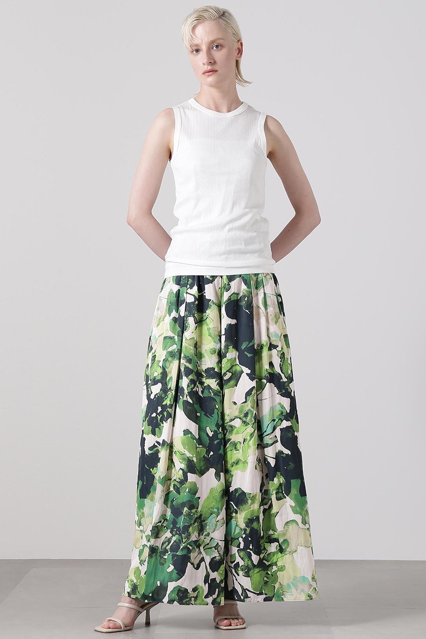 【ヒューエルミュージアム/hueLe Museum】の【hLM】ビッグフラワープリントギャザーパンツ インテリア・キッズ・メンズ・レディースファッション・服の通販 founy(ファニー) 　ファッション　Fashion　レディースファッション　Fashion for Women　パンツ　Pants & Trousers　エレガント 上品　Elegant　ギャザー　Gathered, Ruffled　シルク　Silk, 100% Silk　ドレープ　Drape, Draping Fabric　フラワー　Flower, Floral　プリント　Print, Printed Pattern　ロング　Long, Long-Length　ヴィンテージ　Vintage Style　グリーン|ID: prp329100004579128 ipo3291000000035700061