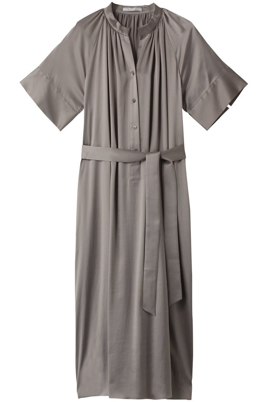 【ベイジ,/BEIGE,】のYEW/シャツワンピース インテリア・キッズ・メンズ・レディースファッション・服の通販 founy(ファニー) 　ファッション　Fashion　レディースファッション　Ladies' Fashion Online　ワンピース　Dress　シャツワンピース　Shirt Dresses　チュニック　Tunic　なめらか　Smooth　サテン　Satin　シルク　Silk　チュニック　Tunic　ピーチ　Peach　リボン　Ribbon　リュクス　Luxe　ロング　Long　エレガント 上品　Elegant　洗える　Washable　グレー|ID: prp329100004579134 ipo3291000000032438875