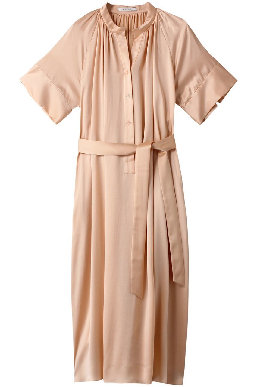 【ベイジ,/BEIGE,】のYEW/シャツワンピース インテリア・キッズ・メンズ・レディースファッション・服の通販 founy(ファニー) 　ファッション　Fashion　レディースファッション　Ladies' Fashion Online　ワンピース　Dress　シャツワンピース　Shirt Dresses　チュニック　Tunic　なめらか　Smooth　サテン　Satin　シルク　Silk　チュニック　Tunic　ピーチ　Peach　リボン　Ribbon　リュクス　Luxe　ロング　Long　エレガント 上品　Elegant　洗える　Washable　ピーチ|ID: prp329100004579134 ipo3291000000032438876