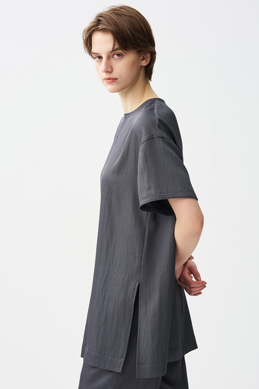 【アンクレイヴ/uncrave】のドレープツイル Tブラウス 人気、トレンドファッション・服の通販 founy(ファニー) 　ファッション　Fashion　レディースファッション　Fashion for Women　トップス・カットソー　Cut & Sew Tops　シャツ・ブラウス・オフィスカジュアル　Elegant Blouses & Button-Ups　ショート　Short, Short Length　スリット　Slit, Slit Detail　スリーブ　Sleeve, Long Sleeve / Short Sleeve　エレガント 上品　Elegant　夏　Summer　ビジネス 仕事 通勤　Business / Work / Commuting　other-8|ID: prp329100004579138 ipo3291000000036393457