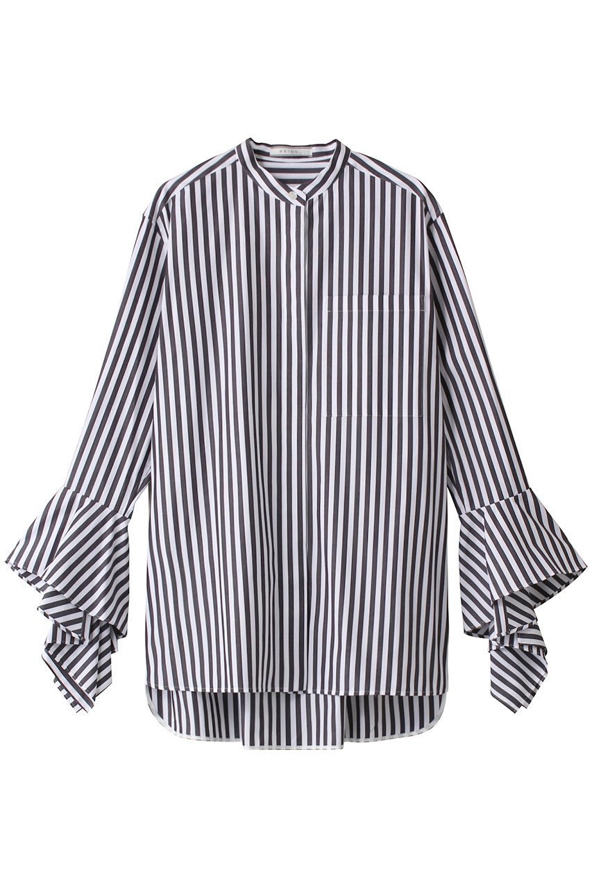 【ベイジ,/BEIGE,】のPERSIMMOM(パーシモン)/バンドカラーシャツ インテリア・キッズ・メンズ・レディースファッション・服の通販 founy(ファニー) 　ファッション　Fashion　レディースファッション　Ladies' Fashion Online　トップス・カットソー　Tops/Tshirt　シャツ/ブラウス　Shirts/Blouses　アシンメトリー　Asymmetry　カフス　Cuffs　コンパクト　Compact　スリーブ　Sleeve　フレア　Flare　ロング　Long　ブラック|ID: prp329100004579149 ipo3291000000032439025