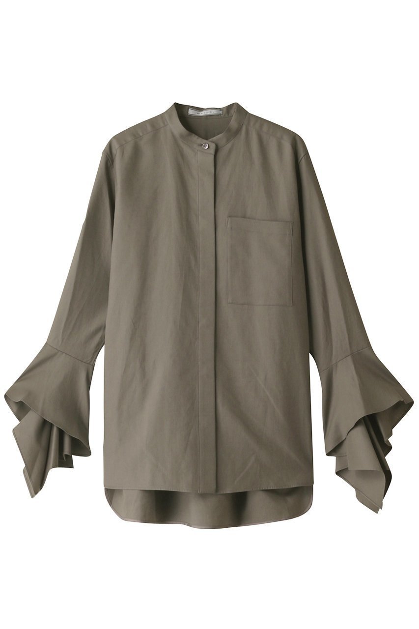 【ベイジ,/BEIGE,】のPERSIMMOM(パーシモン)/バンドカラーシャツ インテリア・キッズ・メンズ・レディースファッション・服の通販 founy(ファニー) 　ファッション　Fashion　レディースファッション　Ladies' Fashion Online　トップス・カットソー　Tops/Tshirt　シャツ/ブラウス　Shirts/Blouses　アシンメトリー　Asymmetry　カフス　Cuffs　コンパクト　Compact　スリーブ　Sleeve　フレア　Flare　ロング　Long　チャコールグレー|ID: prp329100004579149 ipo3291000000032439026