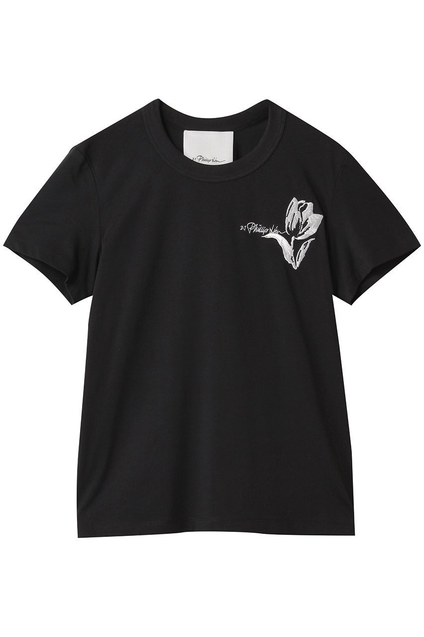 【スリーワン フィリップリム/3.1 Phillip Lim】のTULIP エンブロイダリー クロップド ショートスリーブTシャツ インテリア・キッズ・メンズ・レディースファッション・服の通販 founy(ファニー) 　ファッション　Fashion　レディースファッション　Ladies' Fashion Online　トップス・カットソー　Tops/Tshirt　シャツ/ブラウス　Shirts/Blouses　ロング / Tシャツ　T-Shirts　カットソー　Cut and Sewn　2025年　2025　2025-2026秋冬・A/W　Aw/Autumn/Winter/Fw/Fall/2025-2026　インナー　Inner　エンブロイダリー　Embroidery　クロップド　Cropped　コンパクト　Compact　ショート　Short　スタッズ　Studs　スリーブ　Sleeve　チューリップ　Tulip　モチーフ　Motif　リュクス　Luxe　ロング　Long　エレガント 上品　Elegant　A/W・秋冬　Aw・Autumn/Winter・Fw・Fall-Winter　ブラック|ID: prp329100004581682 ipo3291000000032464196