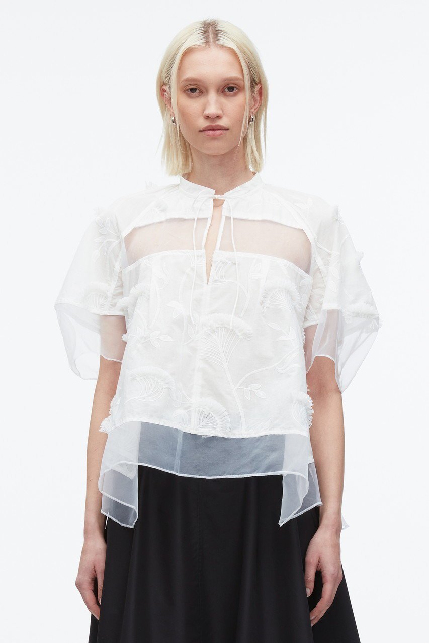 【スリーワン フィリップリム/3.1 Phillip Lim】のオーガンジー コンビネ ショートスリーブ フラウンス トップ 人気、トレンドファッション・服の通販 founy(ファニー) 　ファッション　Fashion　レディースファッション　Ladies' Fashion Online　トップス・カットソー　Tops/Tshirt　シャツ/ブラウス　Shirts/Blouses　2025年　2025　2025-2026秋冬・A/W　Aw/Autumn/Winter/Fw/Fall/2025-2026　オーガンジー　Organdy　コンビ　Combination　シアー　Sheer　ショート　Short　シンプル　Simple　スリーブ　Sleeve　フェミニン　Feminine　フラワー　Flower　A/W・秋冬　Aw・Autumn/Winter・Fw・Fall-Winter　other-8|ID: prp329100004581684 ipo3291000000032464220