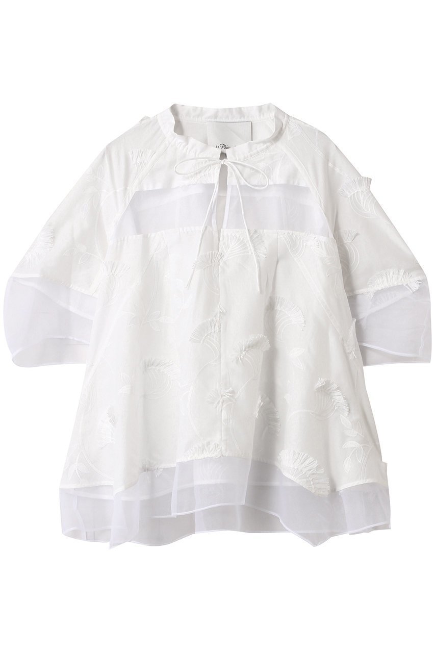 【スリーワン フィリップリム/3.1 Phillip Lim】のオーガンジー コンビネーション ショートスリーブ フラウンス トップス インテリア・キッズ・メンズ・レディースファッション・服の通販 founy(ファニー) 　ファッション　Fashion　レディースファッション　Fashion for Women　トップス・カットソー　Cut & Sew Tops　シャツ・ブラウス・オフィスカジュアル　Elegant Blouses & Button-Ups　オーガンジー　Organza Fabric　コンビ　Combo, Combination Style　シアー　Sheer, See-Through　ショート　Short, Short Length　シンプル　Simple, Minimal　スリーブ　Sleeve, Long Sleeve / Short Sleeve　フェミニン　Feminine, Girly　フラワー　Flower, Floral　ホワイト|ID: prp329100004581684 ipo3291000000035557753