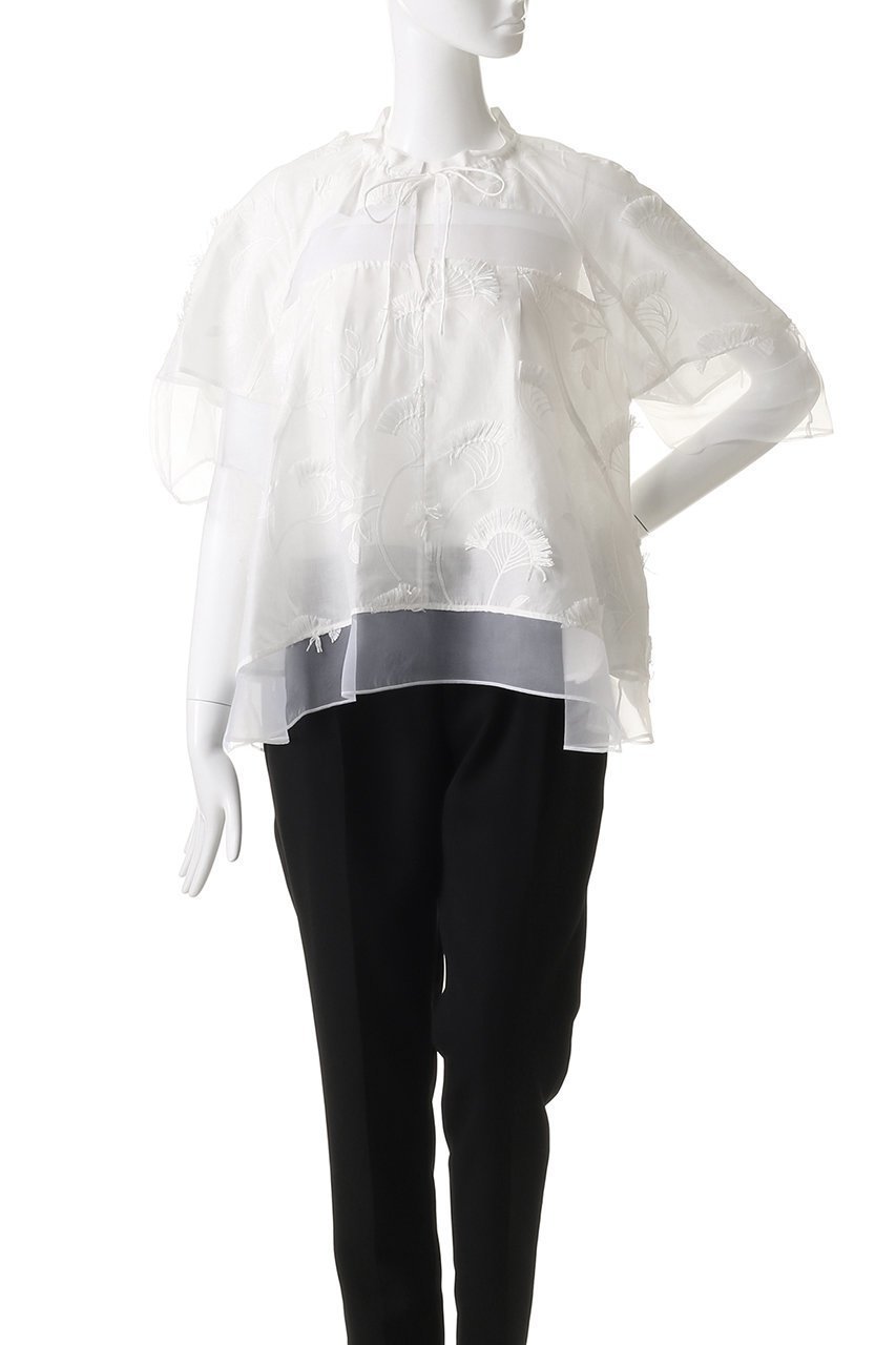 【スリーワン フィリップリム/3.1 Phillip Lim】のオーガンジー コンビネーション ショートスリーブ フラウンス トップス 人気、トレンドファッション・服の通販 founy(ファニー) 　ファッション　Fashion　レディースファッション　Fashion for Women　トップス・カットソー　Cut & Sew Tops　シャツ・ブラウス・オフィスカジュアル　Elegant Blouses & Button-Ups　オーガンジー　Organza Fabric　コンビ　Combo, Combination Style　シアー　Sheer, See-Through　ショート　Short, Short Length　シンプル　Simple, Minimal　スリーブ　Sleeve, Long Sleeve / Short Sleeve　フェミニン　Feminine, Girly　フラワー　Flower, Floral　other-2|ID: prp329100004581684 ipo3291000000035557754