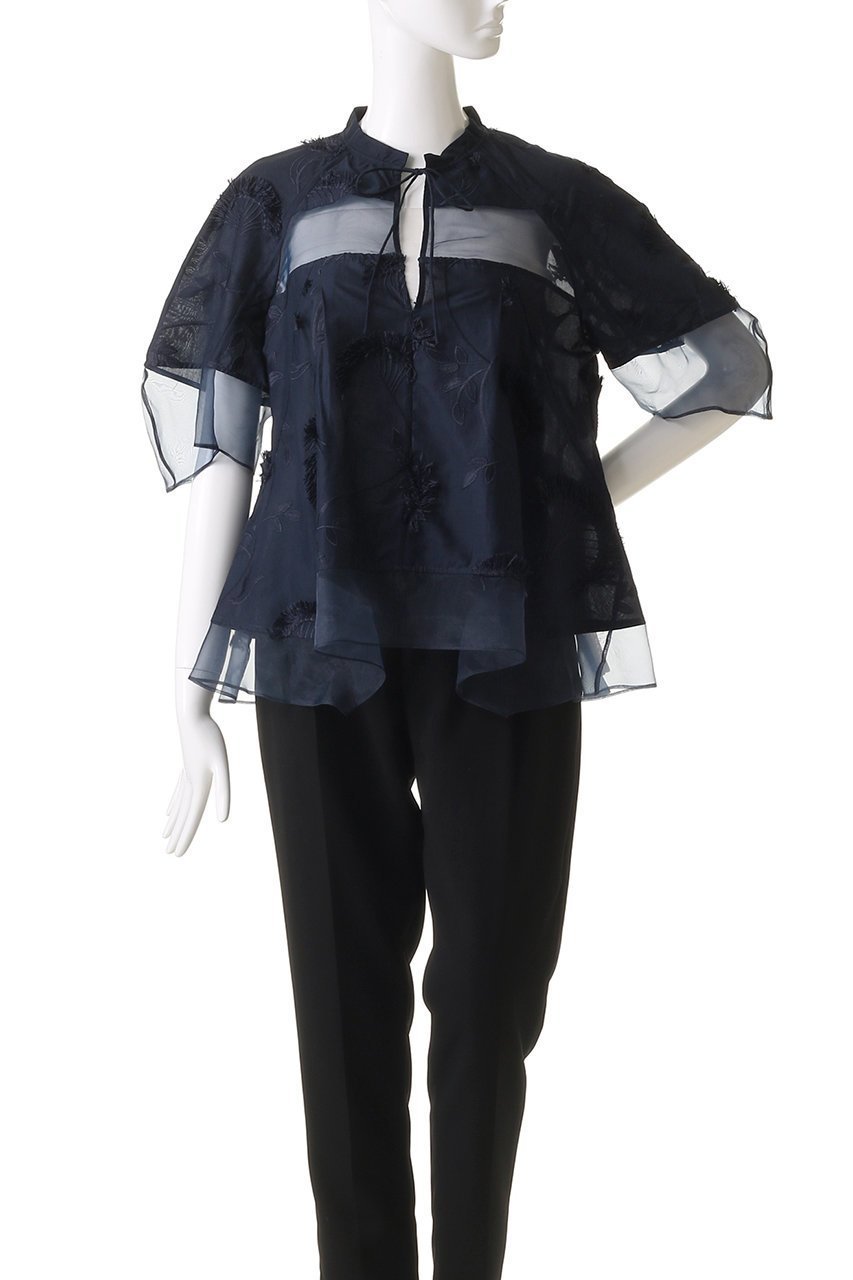 【スリーワン フィリップリム/3.1 Phillip Lim】のオーガンジー コンビネーション ショートスリーブ フラウンス トップス 人気、トレンドファッション・服の通販 founy(ファニー) 　ファッション　Fashion　レディースファッション　Fashion for Women　トップス・カットソー　Cut & Sew Tops　シャツ・ブラウス・オフィスカジュアル　Elegant Blouses & Button-Ups　オーガンジー　Organza Fabric　コンビ　Combo, Combination Style　シアー　Sheer, See-Through　ショート　Short, Short Length　シンプル　Simple, Minimal　スリーブ　Sleeve, Long Sleeve / Short Sleeve　フェミニン　Feminine, Girly　フラワー　Flower, Floral　other-2|ID: prp329100004581684 ipo3291000000036387624