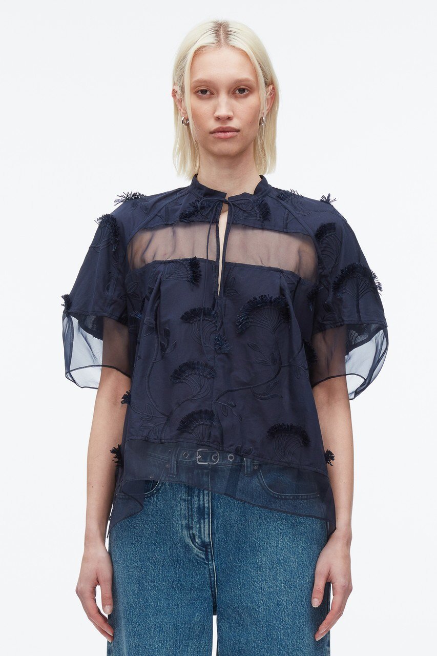 【スリーワン フィリップリム/3.1 Phillip Lim】のオーガンジー コンビネーション ショートスリーブ フラウンス トップス 人気、トレンドファッション・服の通販 founy(ファニー) 　ファッション　Fashion　レディースファッション　Fashion for Women　トップス・カットソー　Cut & Sew Tops　シャツ・ブラウス・オフィスカジュアル　Elegant Blouses & Button-Ups　オーガンジー　Organza Fabric　コンビ　Combo, Combination Style　シアー　Sheer, See-Through　ショート　Short, Short Length　シンプル　Simple, Minimal　スリーブ　Sleeve, Long Sleeve / Short Sleeve　フェミニン　Feminine, Girly　フラワー　Flower, Floral　other-8|ID: prp329100004581684 ipo3291000000036387630