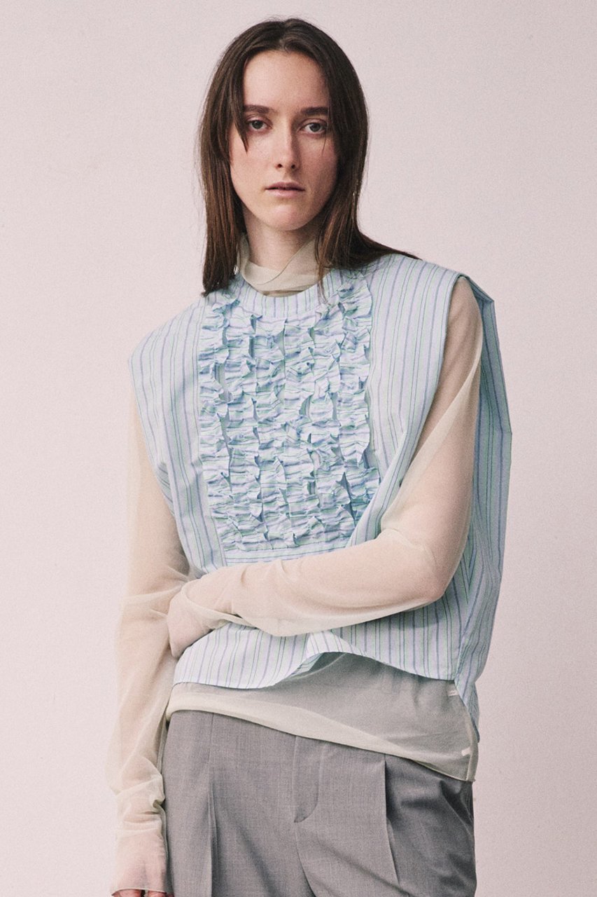 【ニアー ニッポン/near.nippon】のフリル スリーブレストップス 人気、トレンドファッション・服の通販 founy(ファニー) ファッション Fashion レディースファッション Fashion for Women トップス・カットソー Cut & Sew Tops キャミソール&ノースリーブ Camisoles & Sleeveless Tops シャツ・ブラウス・オフィスカジュアル Elegant Blouses & Button-Ups ジャケット Jacket, Outerwear デニム Denim, Jeans Material ノースリーブ Sleeveless, No-Sleeve フリル Frill, Ruffle フロント Front, Front Design ミックス Mix, Mixed Style other-7|ID: prp329100004581687 ipo3291000000035136138