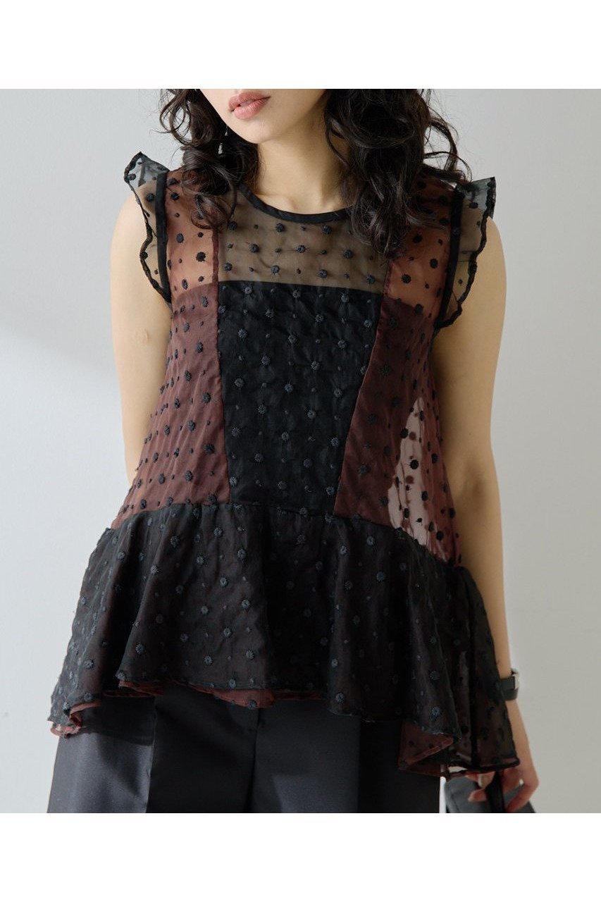 【ウィムガゼット/Whim Gazette】のドットシアーブラウス インテリア・キッズ・メンズ・レディースファッション・服の通販 founy(ファニー) 　ファッション　Fashion　レディースファッション　WOMEN　トップス・カットソー　Tops/Tshirt　キャミソール / ノースリーブ　No Sleeves　シャツ/ブラウス　Shirts/Blouses　インド　India　オーガンジー　Organdy　ドット　Dot　ノースリーブ　No Sleeve　フェミニン　Feminine　フラワー　Flower　フリル　Frills　NEW・新作・新着・新入荷　New Arrivals　ブラウン|ID: prp329100004581693 ipo3291000000032464293