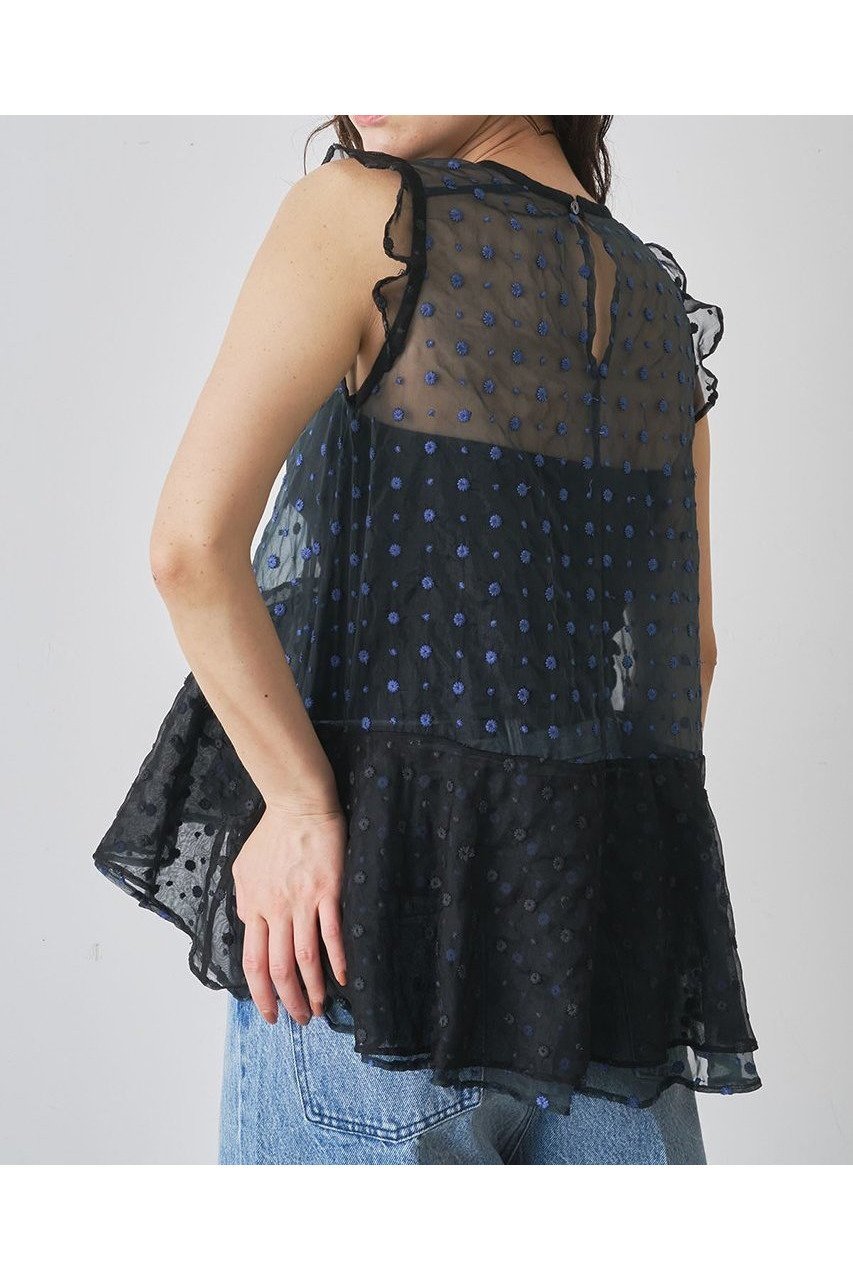 【ウィムガゼット/Whim Gazette】のドットシアーブラウス 人気、トレンドファッション・服の通販 founy(ファニー) 　ファッション　Fashion　レディースファッション　WOMEN　トップス・カットソー　Tops/Tshirt　キャミソール / ノースリーブ　No Sleeves　シャツ/ブラウス　Shirts/Blouses　インド　India　オーガンジー　Organdy　ドット　Dot　ノースリーブ　No Sleeve　フェミニン　Feminine　フラワー　Flower　フリル　Frills　NEW・新作・新着・新入荷　New Arrivals　other-3|ID: prp329100004581693 ipo3291000000032464296