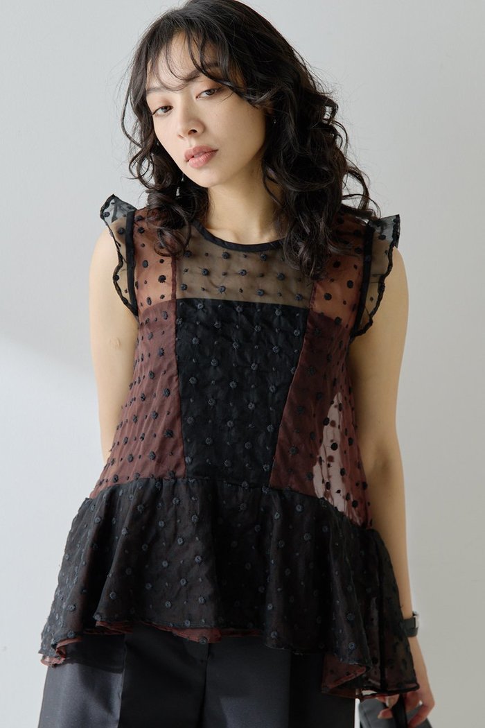 【ウィムガゼット/Whim Gazette】のドットシアーブラウス インテリア・キッズ・メンズ・レディースファッション・服の通販 founy(ファニー) https://founy.com/ ファッション Fashion レディースファッション Fashion for Women トップス・カットソー Cut & Sew Tops キャミソール&ノースリーブ Camisoles & Sleeveless Tops シャツ・ブラウス・オフィスカジュアル Elegant Blouses & Button-Ups インド Indian Textile オーガンジー Organza Fabric ドット Polka Dot, Dot Pattern ノースリーブ Sleeveless, No-Sleeve フェミニン Feminine, Girly フラワー Flower, Floral フリル Frill, Ruffle |ID: prp329100004581693 ipo3291000000036081062