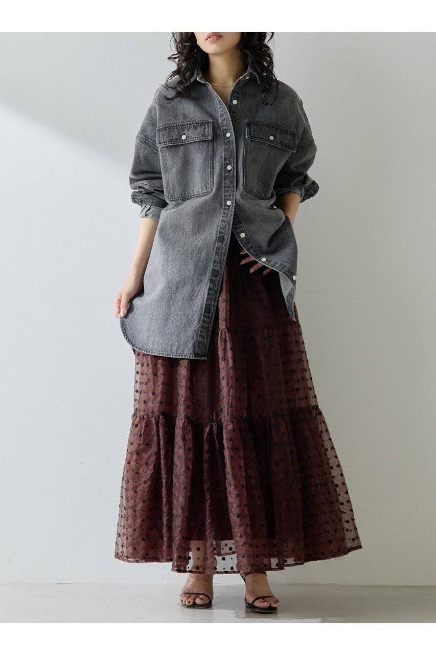 【ウィムガゼット/Whim Gazette】のドットシアースカート インテリア・キッズ・メンズ・レディースファッション・服の通販 founy(ファニー) 　ファッション　Fashion　レディースファッション　WOMEN　スカート　Skirt　ロングスカート　Long Skirt　インド　India　オーガンジー　Organdy　スリット　Slit　ティアードスカート　Tiered Skirt　ドット　Dot　フラワー　Flower　ロング　Long　NEW・新作・新着・新入荷　New Arrivals　ブラウン|ID: prp329100004581694 ipo3291000000032464303