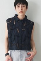 【ウィムガゼット/Whim Gazette】のエンブロイダリーフレンチスリーブシャツ ブラック|ID:prp329100004581707