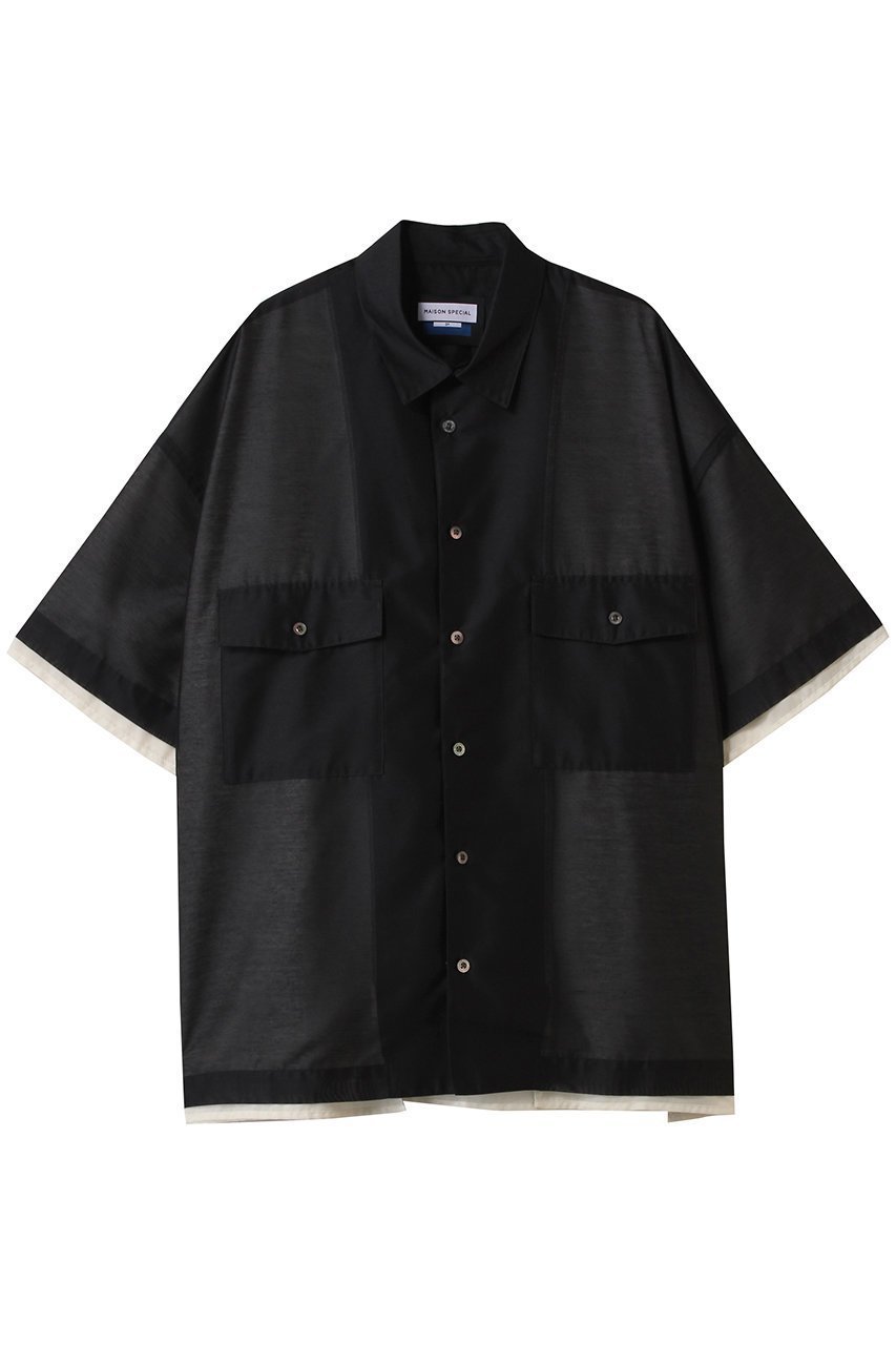 【メゾンスペシャル/MAISON SPECIAL】の【UNISEX】半袖レイヤードシアーシャツ インテリア・キッズ・メンズ・レディースファッション・服の通販 founy(ファニー) 　ファッション　Fashion　レディースファッション　Fashion for Women　トップス・カットソー　Cut & Sew Tops　シャツ・ブラウス・オフィスカジュアル　Elegant Blouses & Button-Ups　ユニセックス　Unisex, Genderless　ショート　Short, Short Length　シンプル　Simple, Minimal　スリーブ　Sleeve, Long Sleeve / Short Sleeve　ハーフ　Half, Half-Length　半袖　Short Sleeve, Half Sleeve　BLK(ブラック)|ID: prp329100004581720 ipo3291000000032513673
