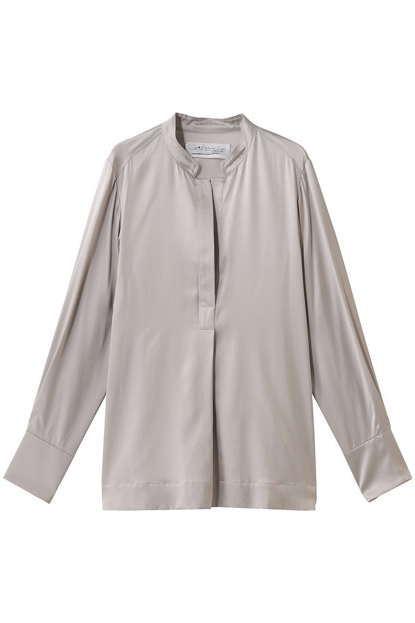 【カオス/Chaos】のモーラスタンドスキッパーブラウス インテリア・キッズ・メンズ・レディースファッション・服の通販 founy(ファニー) 　ファッション　Fashion　レディースファッション　Fashion for Women　トップス・カットソー　Cut & Sew Tops　シャツ・ブラウス・オフィスカジュアル　Elegant Blouses & Button-Ups　おすすめ　Recommended / Our Picks　サテン　Satin, Glossy Fabric　シルク　Silk, 100% Silk　スキッパー　Skipper, Open Collar　ストレッチ　Stretch, Stretchy Fabric　ストレート　Straight, Straight Cut　スリーブ　Sleeve, Long Sleeve / Short Sleeve　ドロップ　Drop Shoulder, Dropped Style　バランス　Balance, Style Balance　ロング　Long, Long-Length　エレガント 上品　Elegant　再入荷　Restock / Back in Stock　定番　Standard, Basic Item　洗える　Machine Washable　グレージュ|ID: prp329100004581726 ipo3291000000035260992