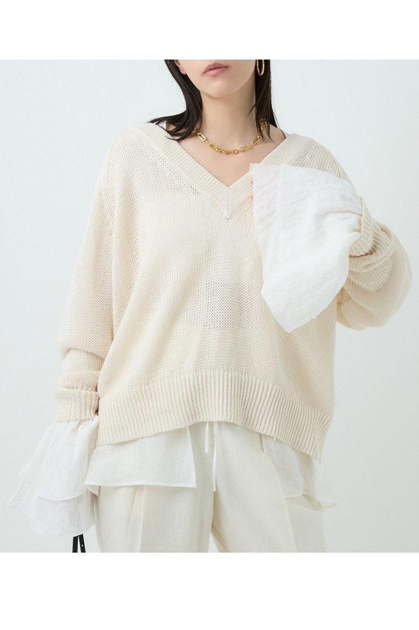 【カオス/Chaos】のタラスコットンニット インテリア・キッズ・メンズ・レディースファッション・服の通販 founy(ファニー) 　ファッション　Fashion　レディースファッション　WOMEN　トップス・カットソー　Tops/Tshirt　ニット　Knit Tops　プルオーバー　Pullover　シンプル　Simple　スリーブ　Sleeve　ダブル　Double　フレンチ　French　リネン　Linen　NEW・新作・新着・新入荷　New Arrivals　エクリュ|ID: prp329100004581738 ipo3291000000032464673