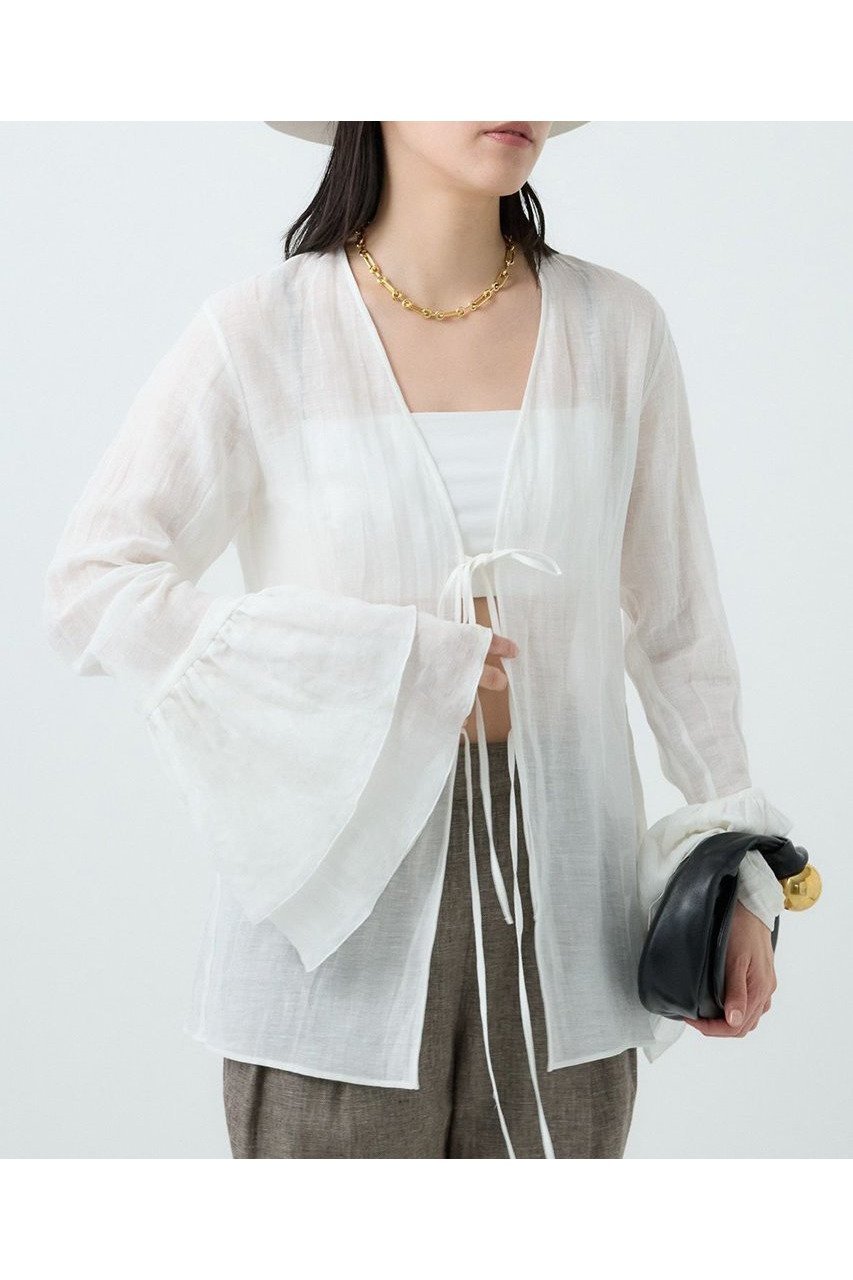 【カオス/Chaos】のガーゼリアンインナー インテリア・キッズ・メンズ・レディースファッション・服の通販 founy(ファニー) 　ファッション　Fashion　レディースファッション　WOMEN　トップス・カットソー　Tops/Tshirt　シャツ/ブラウス　Shirts/Blouses　インナー　Inner　カーディガン　Cardigan　ジャケット　Jacket　スリーブ　Sleeve　タンブラー　Tumbler　フリル　Frills　フロント　Front　リネン　Linen　リボン　Ribbon　ロング　Long　NEW・新作・新着・新入荷　New Arrivals　ホワイト|ID: prp329100004581777 ipo3291000000032465154