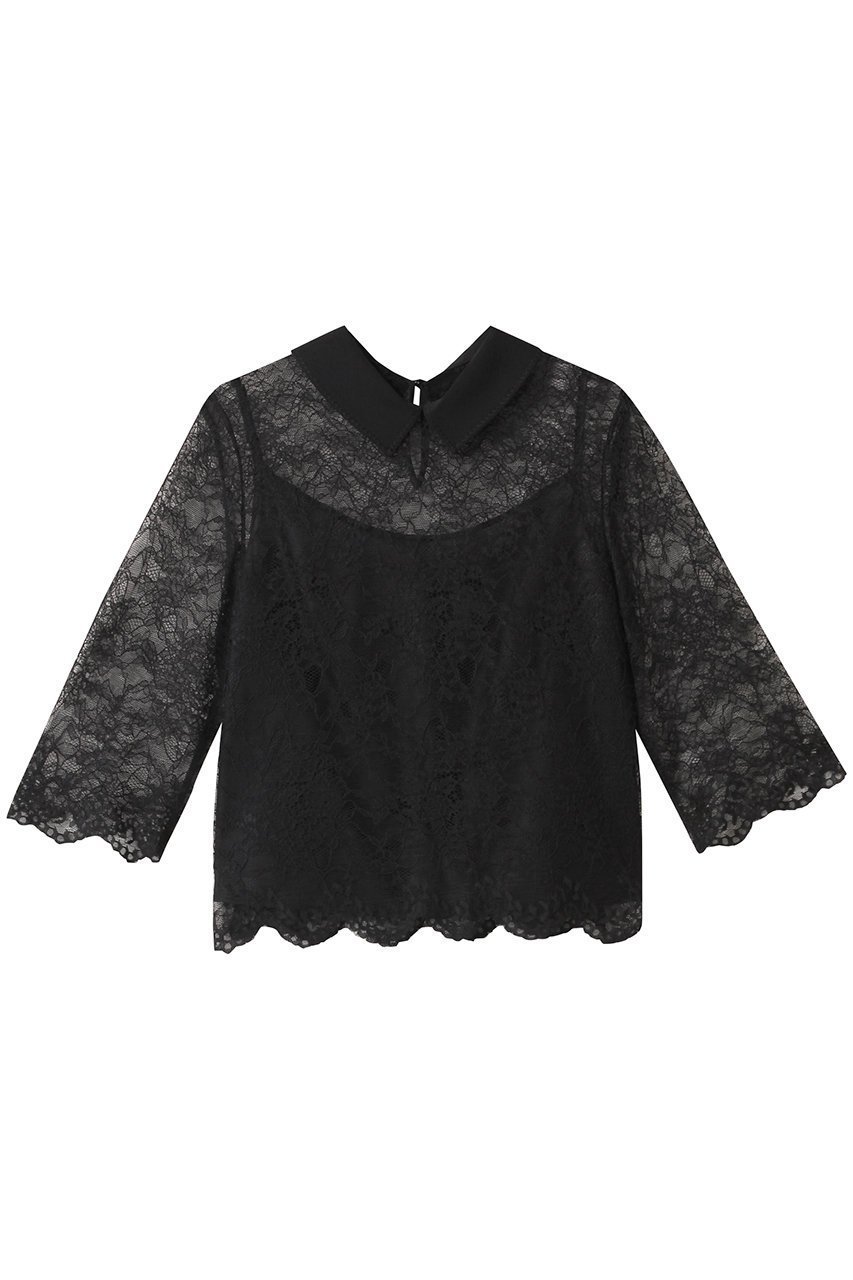 【ルームエイト/Room no.8】の【Room no.8 BLACK】ラッセルレース Wカラートップス 人気、トレンドファッション・服の通販 founy(ファニー) 　ファッション　Fashion　レディースファッション　Fashion for Women　トップス・カットソー　Cut & Sew Tops　シャツ・ブラウス・オフィスカジュアル　Elegant Blouses & Button-Ups　おすすめ　Recommended / Our Picks　インナー　Innerwear　キャミソール　Camisole, Spaghetti Strap Top　ショート　Short, Short Length　スリーブ　Sleeve, Long Sleeve / Short Sleeve　デニム　Denim, Jeans Material　フェミニン　Feminine, Girly　フレア　Flare, Flared　ラッセル　Raschel, Raschel Lace　レース　Lace, Lace Fabric　ロング　Long, Long-Length　 other-1|ID: prp329100004584385 ipo3291000000035341346