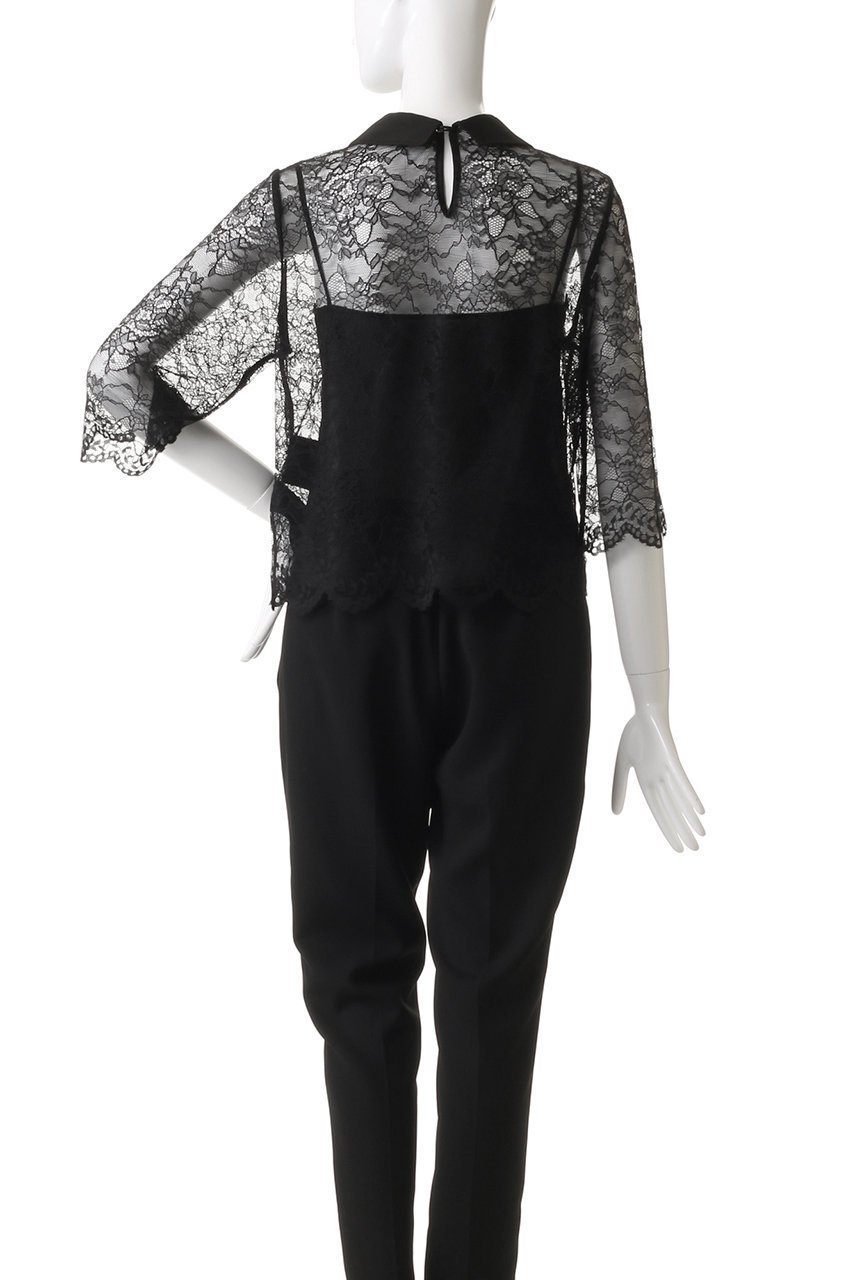 【ルームエイト/Room no.8】の【Room no.8 BLACK】ラッセルレース Wカラートップス 人気、トレンドファッション・服の通販 founy(ファニー) 　ファッション　Fashion　レディースファッション　Fashion for Women　トップス・カットソー　Cut & Sew Tops　シャツ・ブラウス・オフィスカジュアル　Elegant Blouses & Button-Ups　おすすめ　Recommended / Our Picks　インナー　Innerwear　キャミソール　Camisole, Spaghetti Strap Top　ショート　Short, Short Length　スリーブ　Sleeve, Long Sleeve / Short Sleeve　デニム　Denim, Jeans Material　フェミニン　Feminine, Girly　フレア　Flare, Flared　ラッセル　Raschel, Raschel Lace　レース　Lace, Lace Fabric　ロング　Long, Long-Length　other-4|ID: prp329100004584385 ipo3291000000035341359